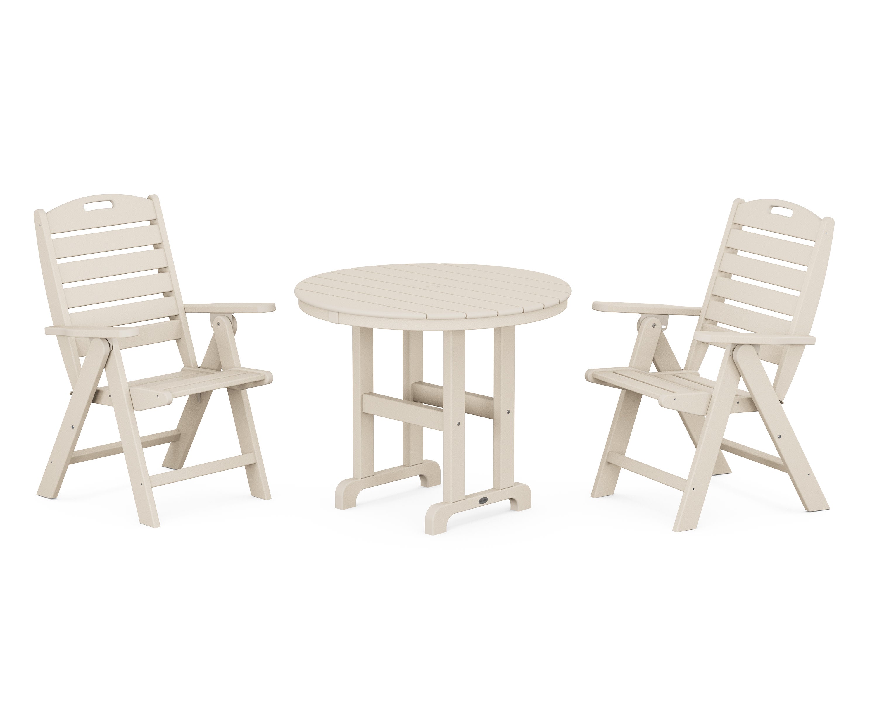 Nautical Folding Highback Chair 3-Piece Round Dining Set in Sand