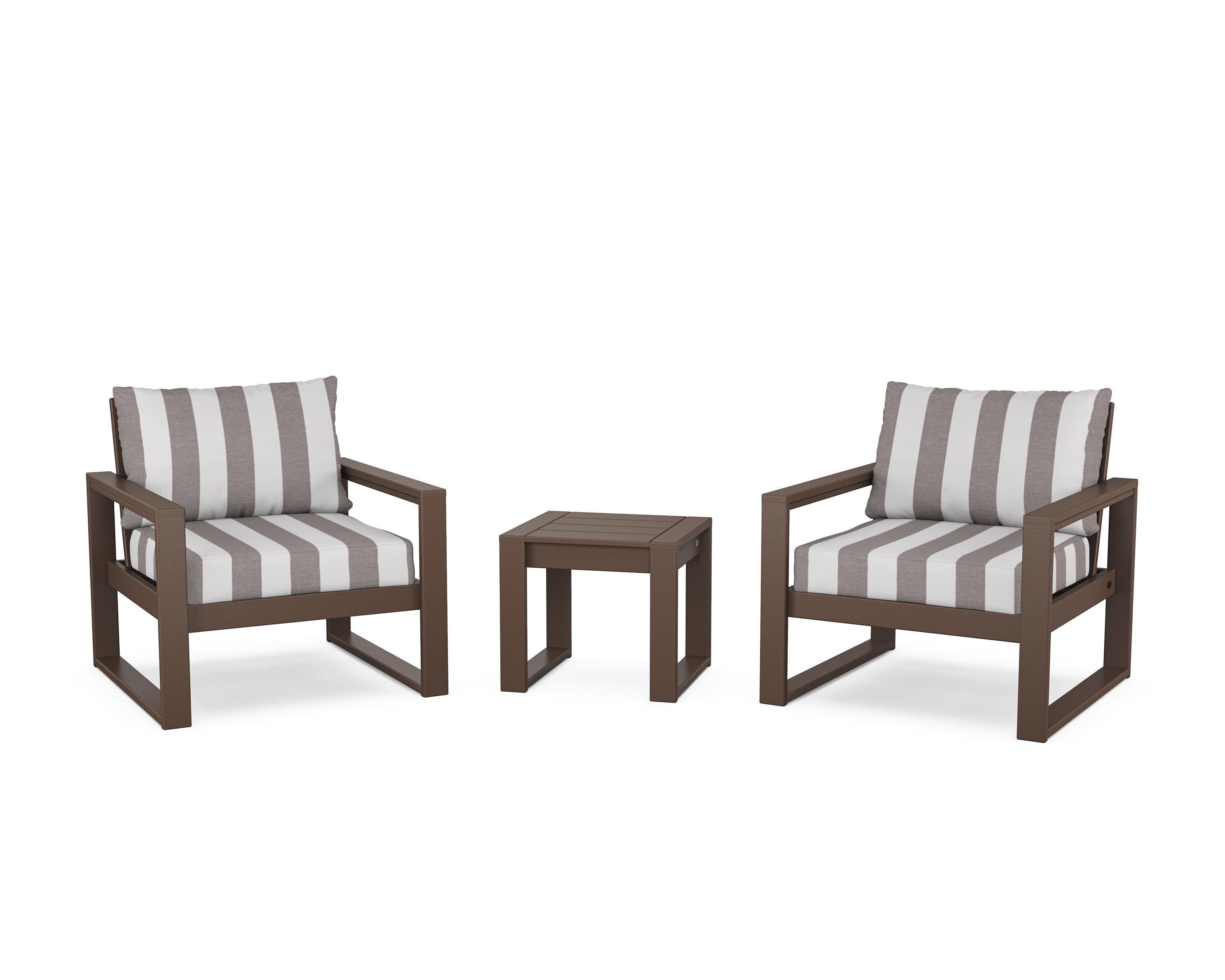 EDGE Sectional 3-Piece Deep Seating Set in Mahogany / Cabana Stripe Grey Mist