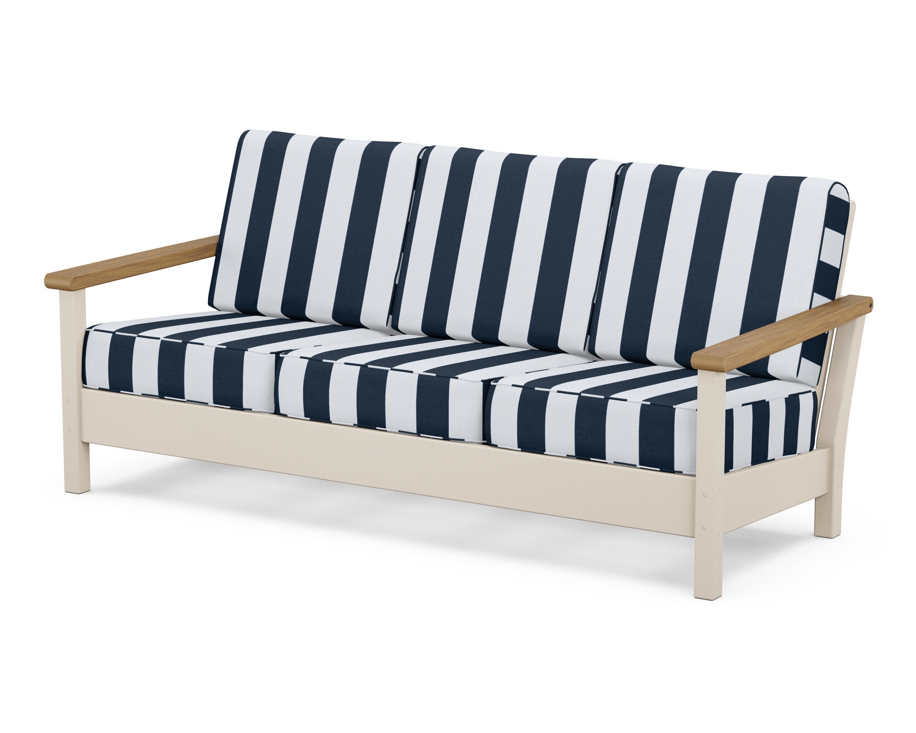 Harbour Deep Seating Sofa in Sand / Natural / Cabana Stripe Marine Indigo