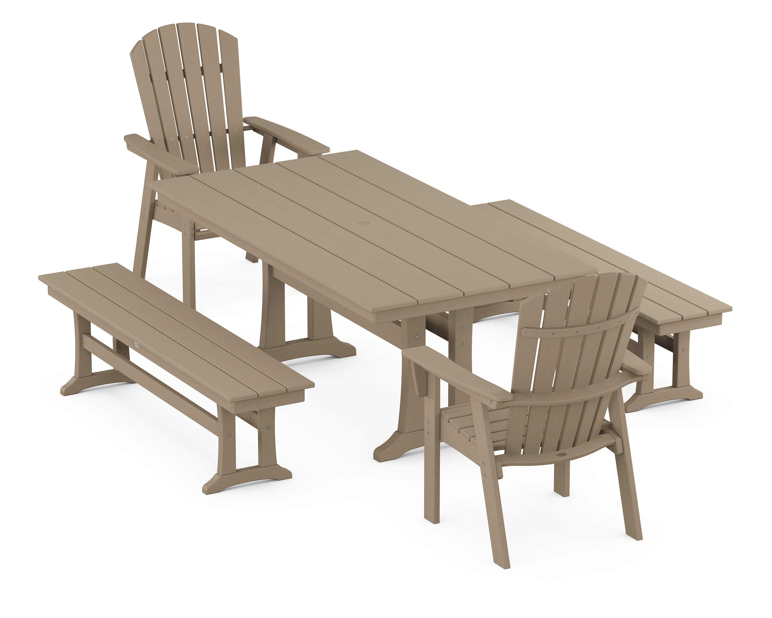Nautical Adirondack 5-Piece Farmhouse Dining Set With Trestle Legs in Vintage Sahara
