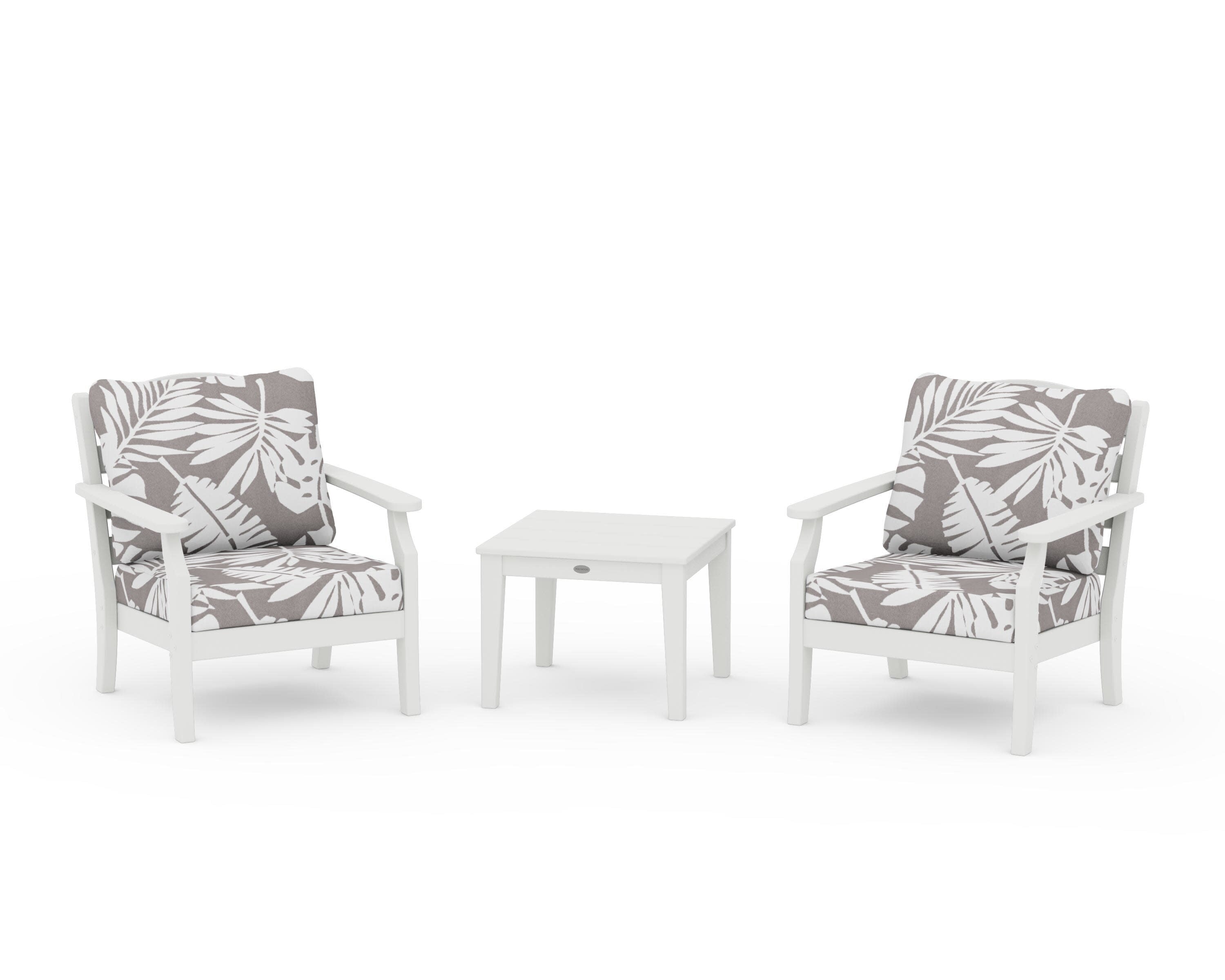 Savannah 3-Piece Deep Seating Set in Vintage White / Leaf Grey Mist