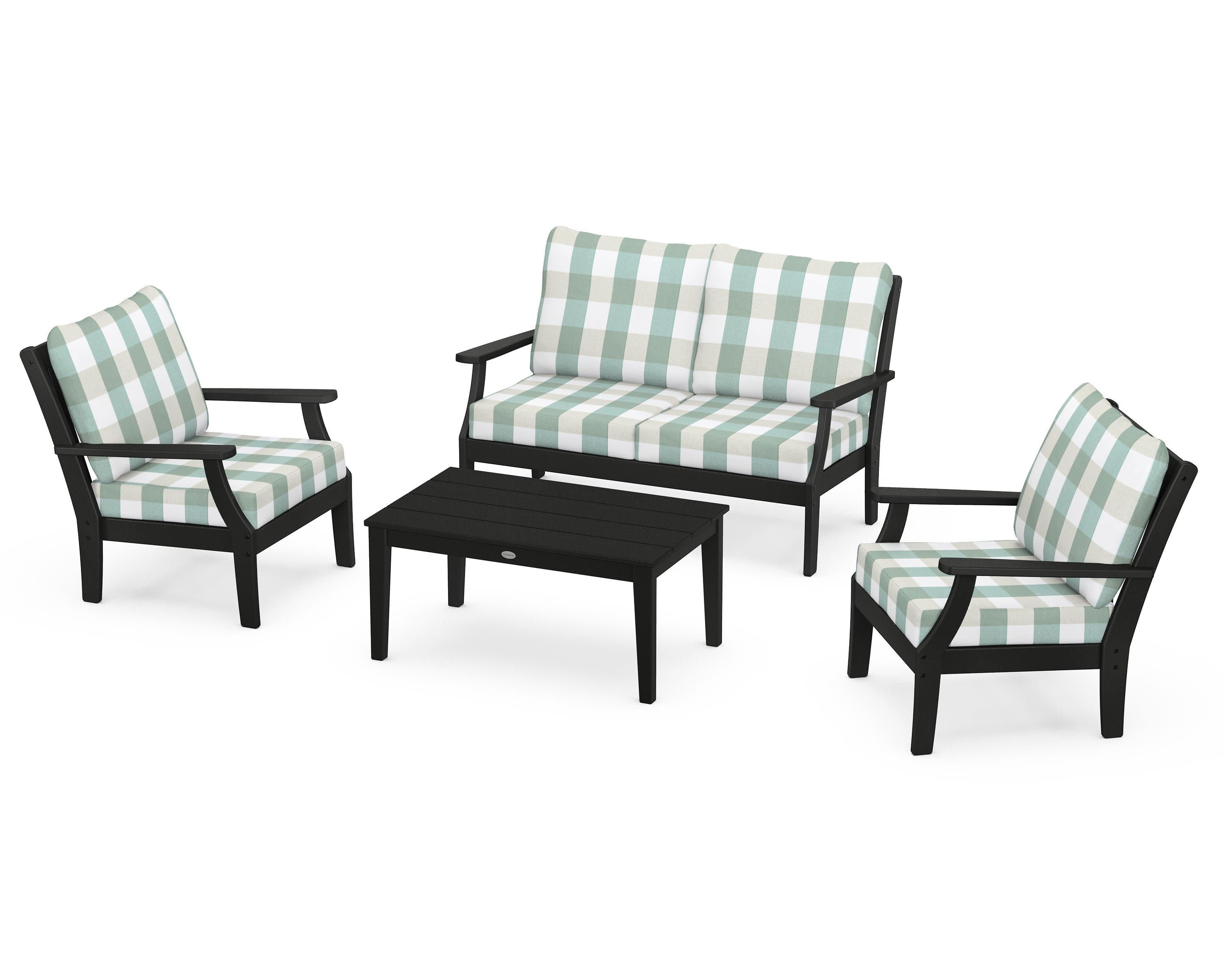Braxton 4-Piece Deep Seating Chair Set in Black / Buffalo Plaid Glacier Spa