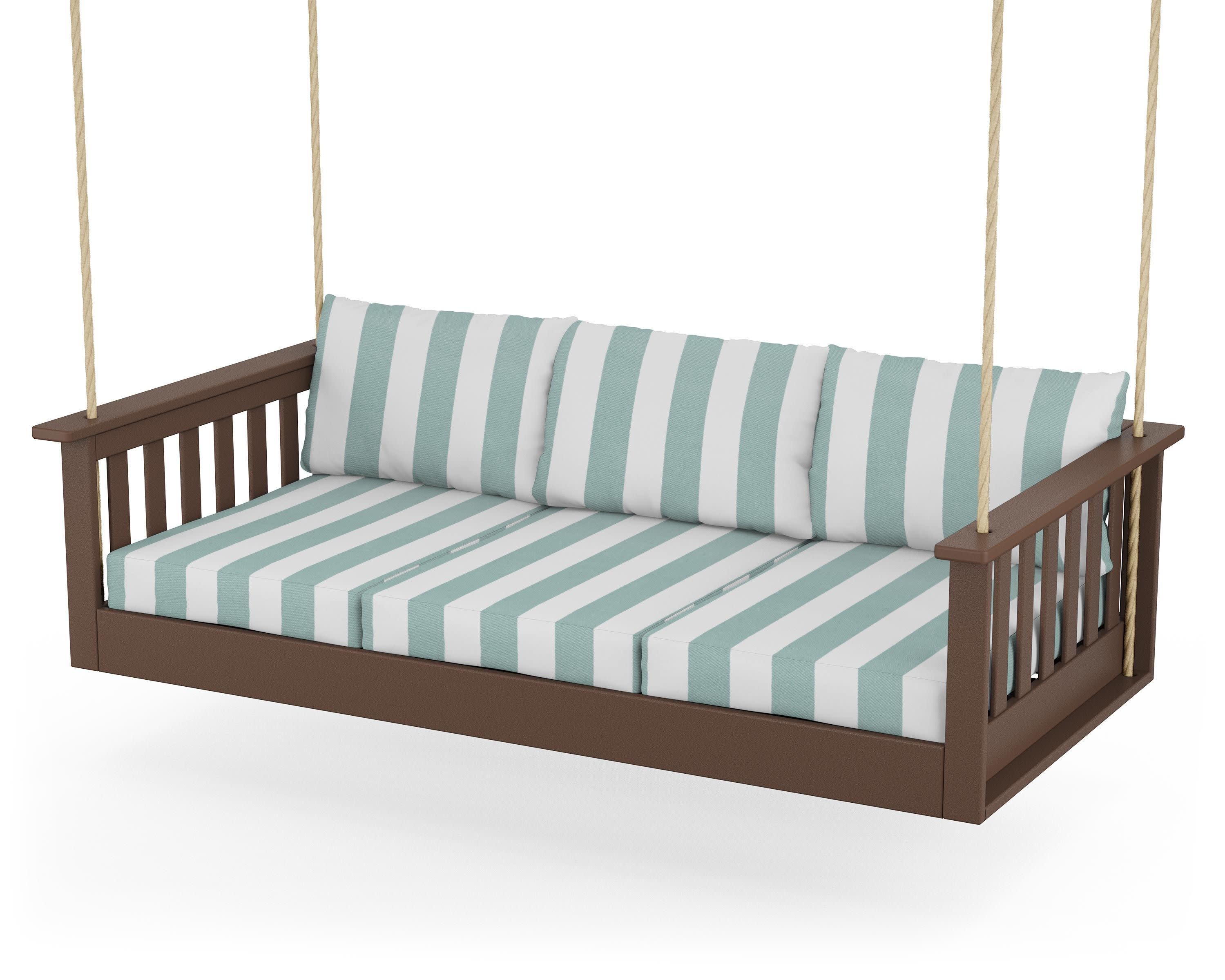 Vineyard Daybed Swing in Mahogany / Cabana Stripe Glacier Spa