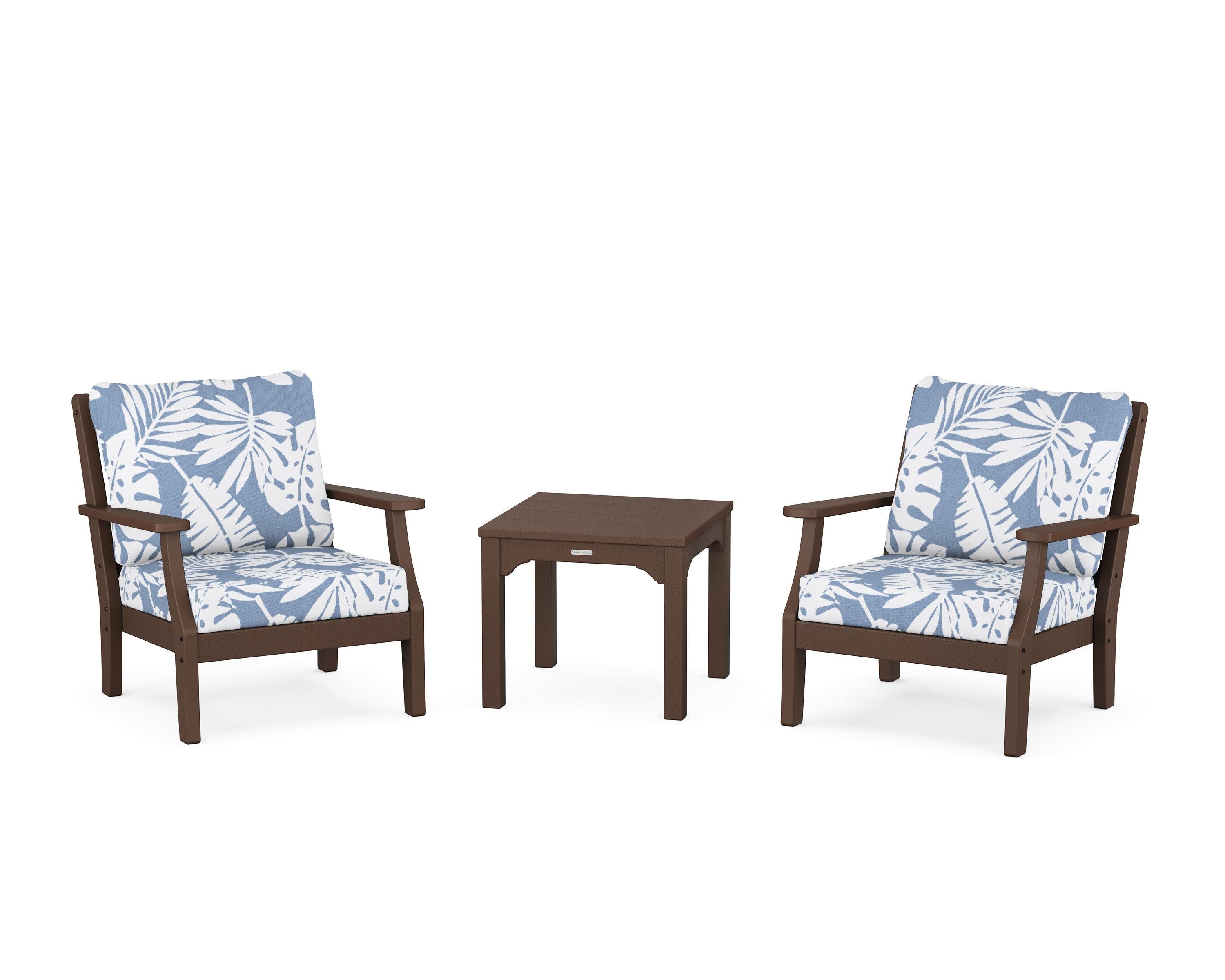 Chinoiserie 3-Piece Deep Seating Set in Mahogany / Leaf Sky Blue