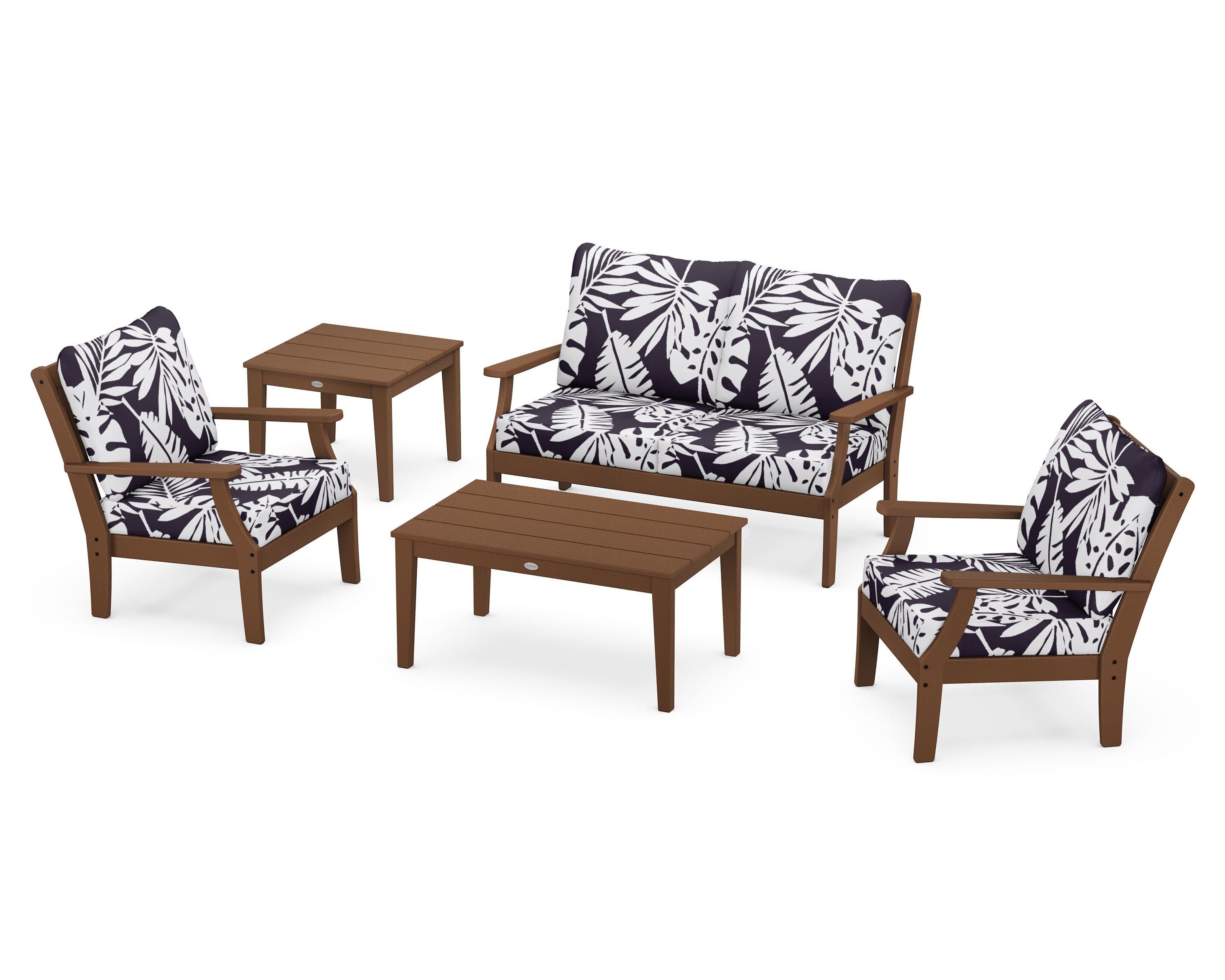 Braxton 5-Piece Deep Seating Set in Teak / Leaf Navy