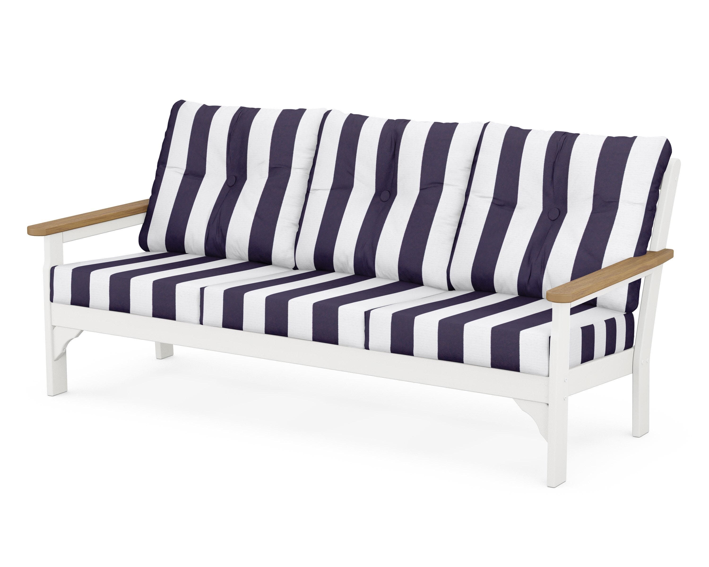 Vineyard Deep Seating Sofa in White / Natural / Cabana Stripe Navy