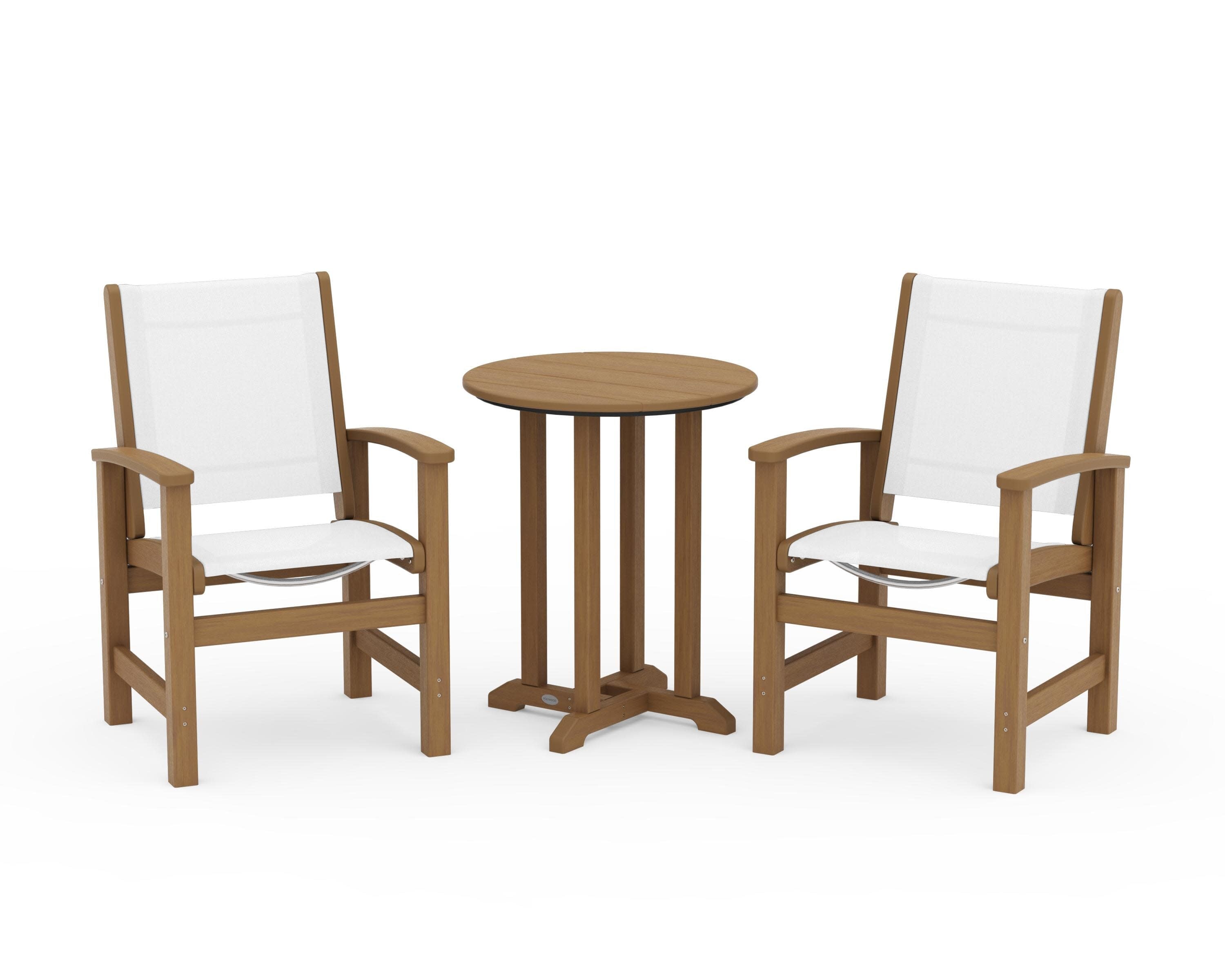Coastal 3-Piece Round Bistro Dining Set in Natural / White Sling