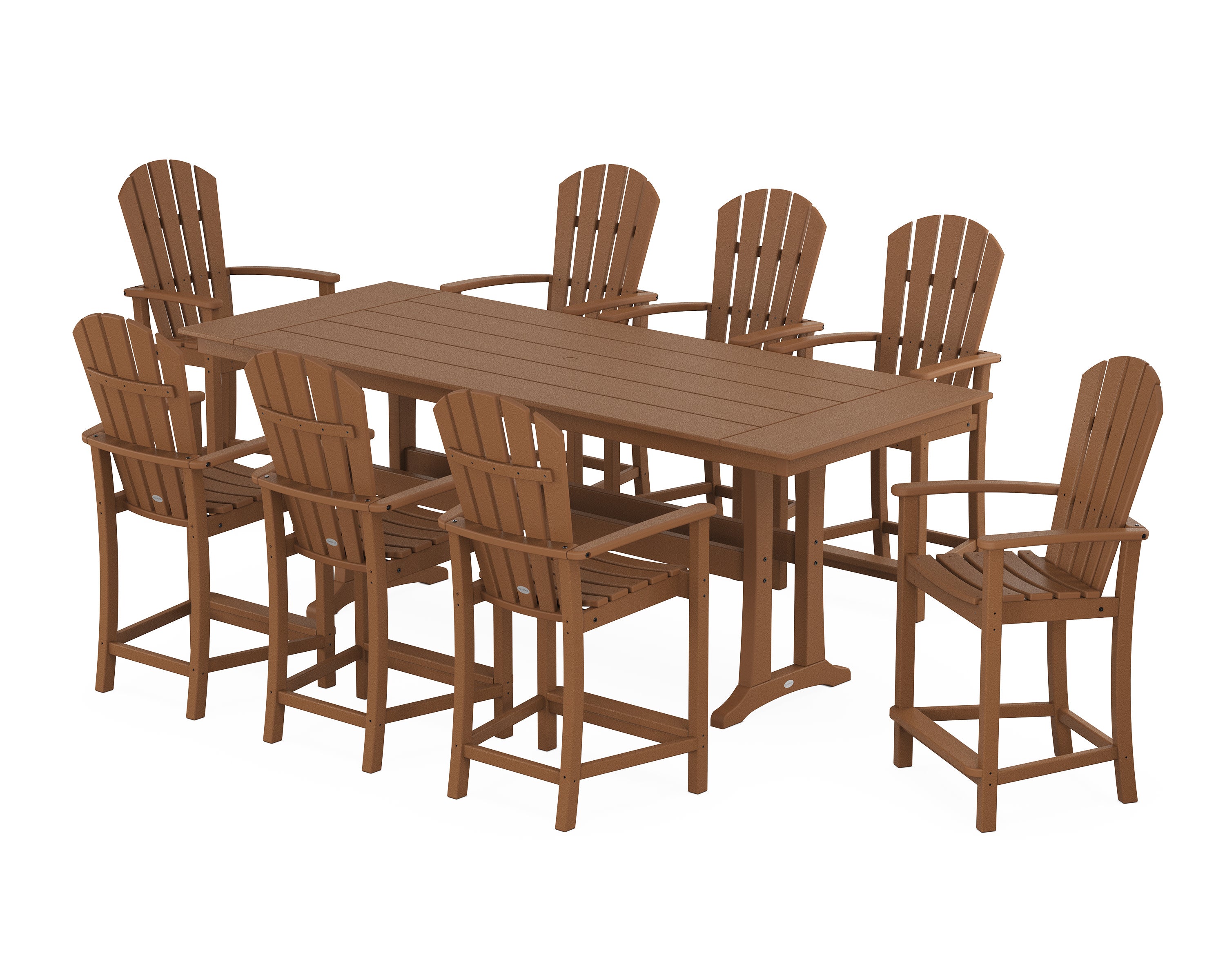 Palm Coast 9-Piece Farmhouse Counter Set with Trestle Legs in Teak