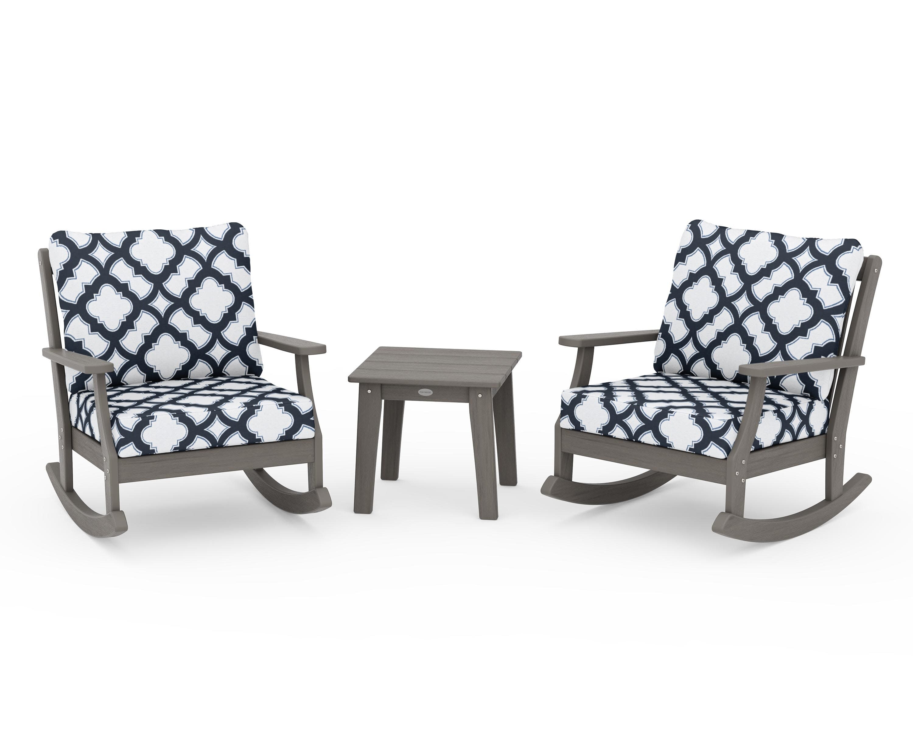 Braxton 3-Piece Deep Seating Rocker Set in Driftwood / Trellis Marine Indigo