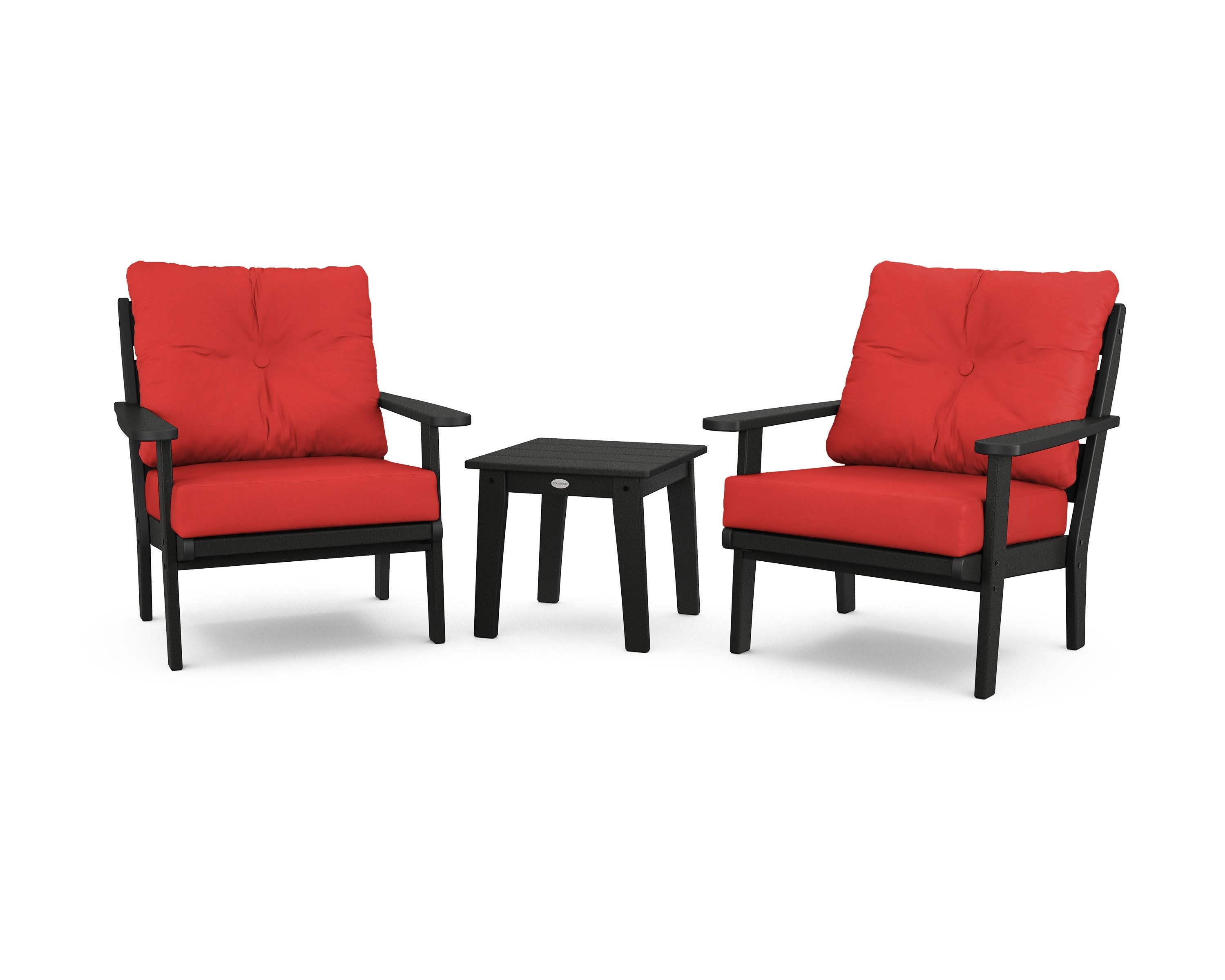 Lakeside 3-Piece Deep Seating Chair Set in Black / Crimson Linen