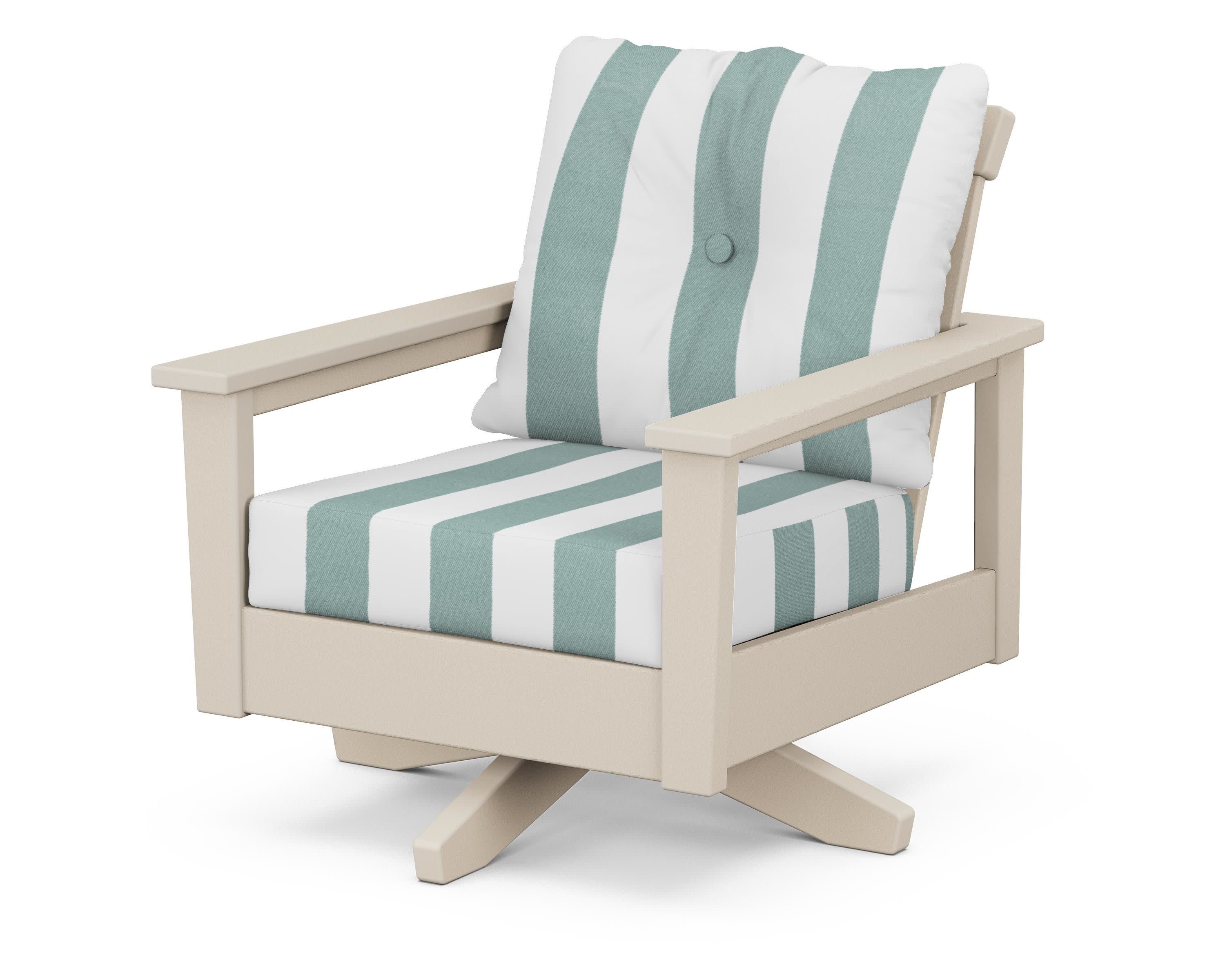 Prescott Deep Seating Swivel Chair in Sand / Cabana Stripe Glacier Spa