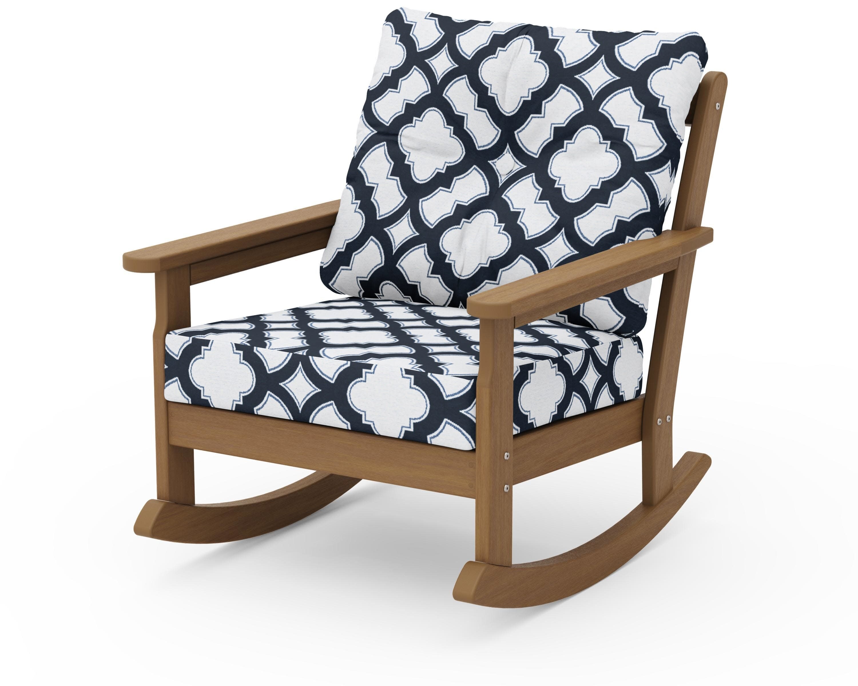 Vineyard Deep Seating Rocking Chair in Natural / Trellis Marine Indigo
