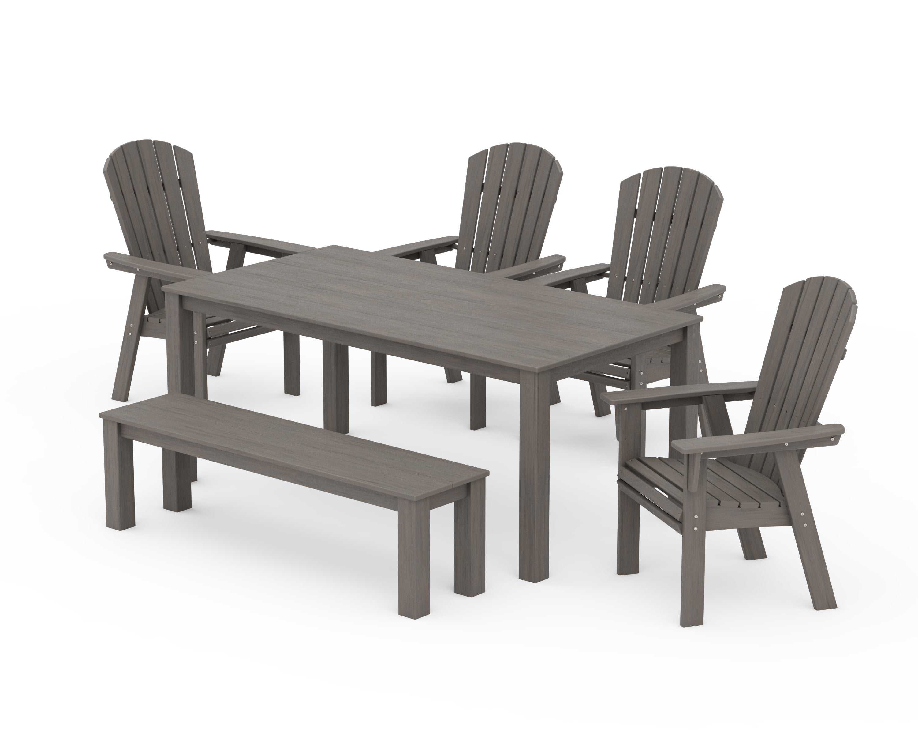 Nautical Curveback Adirondack 6-Piece Parsons Dining Set with Bench in Driftwood
