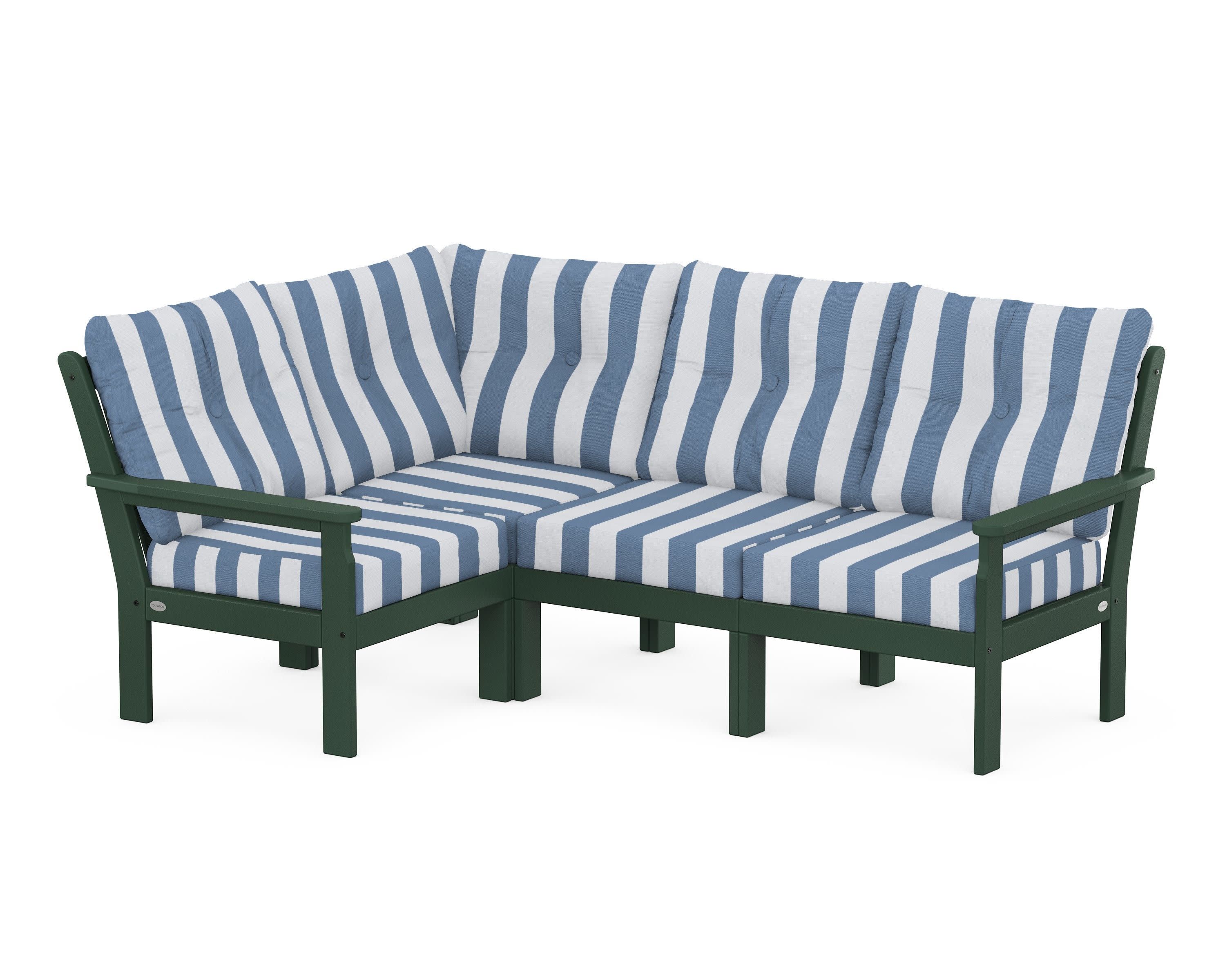 Vineyard 4-Piece Sectional in Green / Cabana Stripe Sky Blue