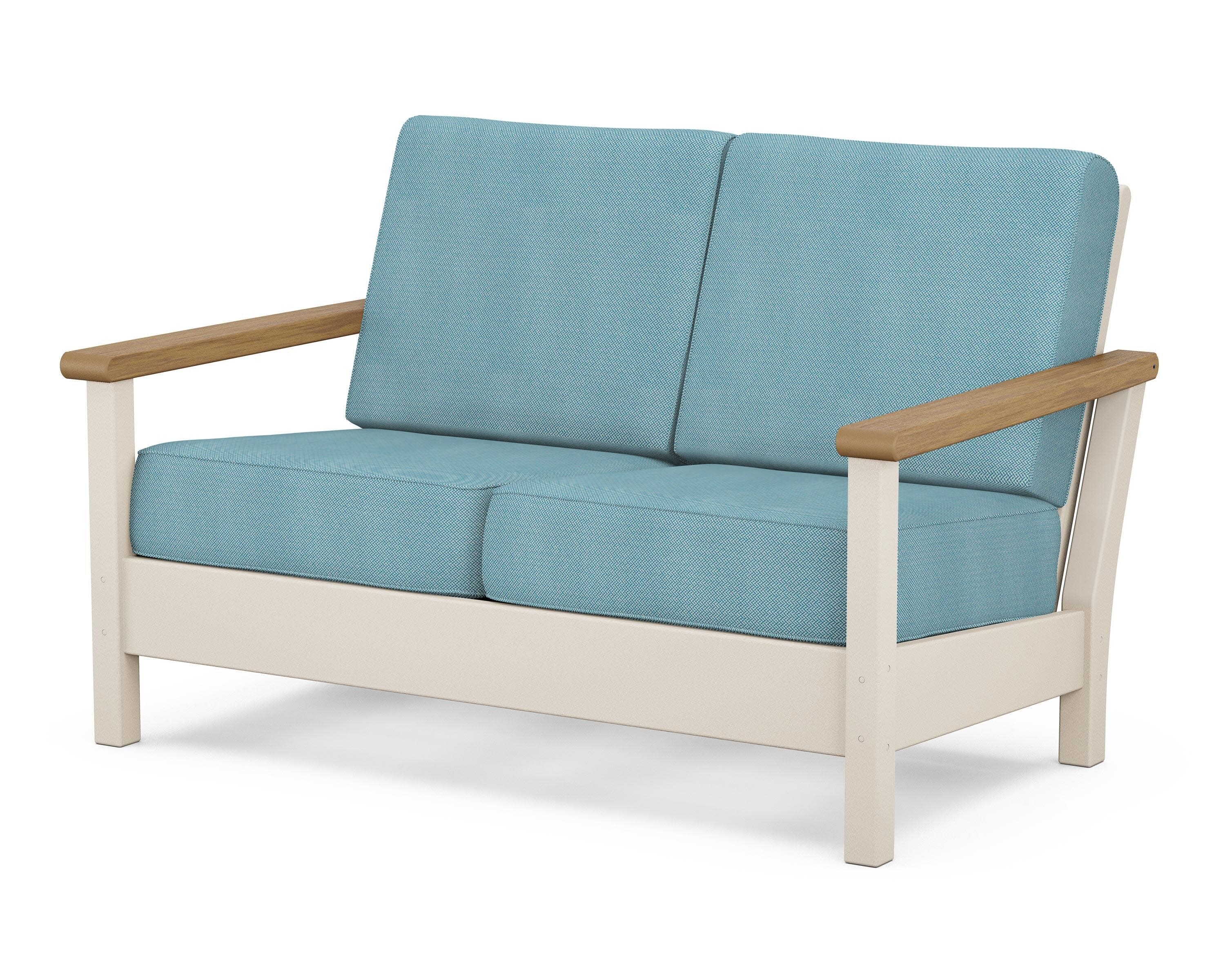 Harbour Deep Seating Loveseat in Sand / Natural / Lattice Sky Blue