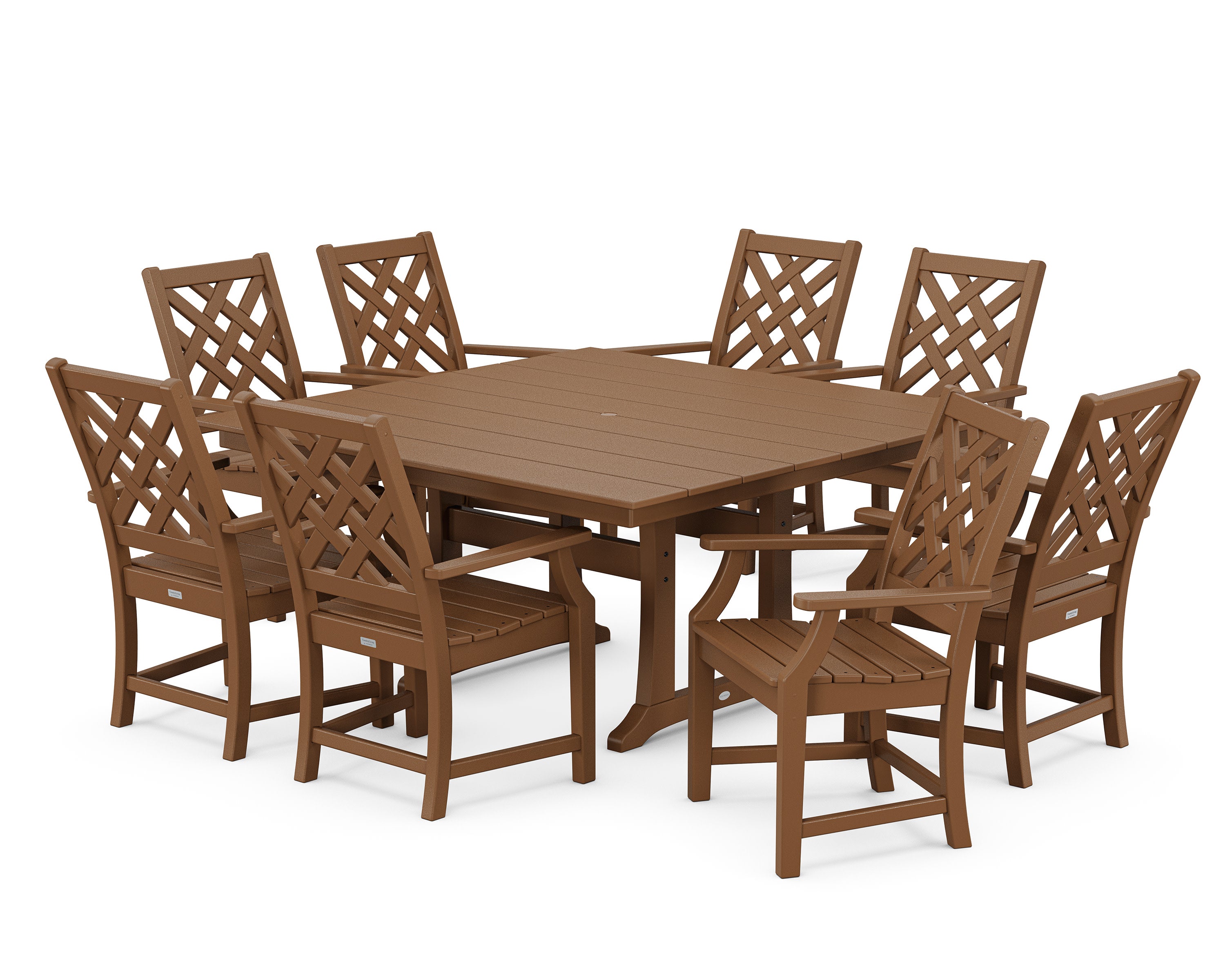 Wovendale 9-Piece Square Farmhouse Dining Set with Trestle Legs in Teak