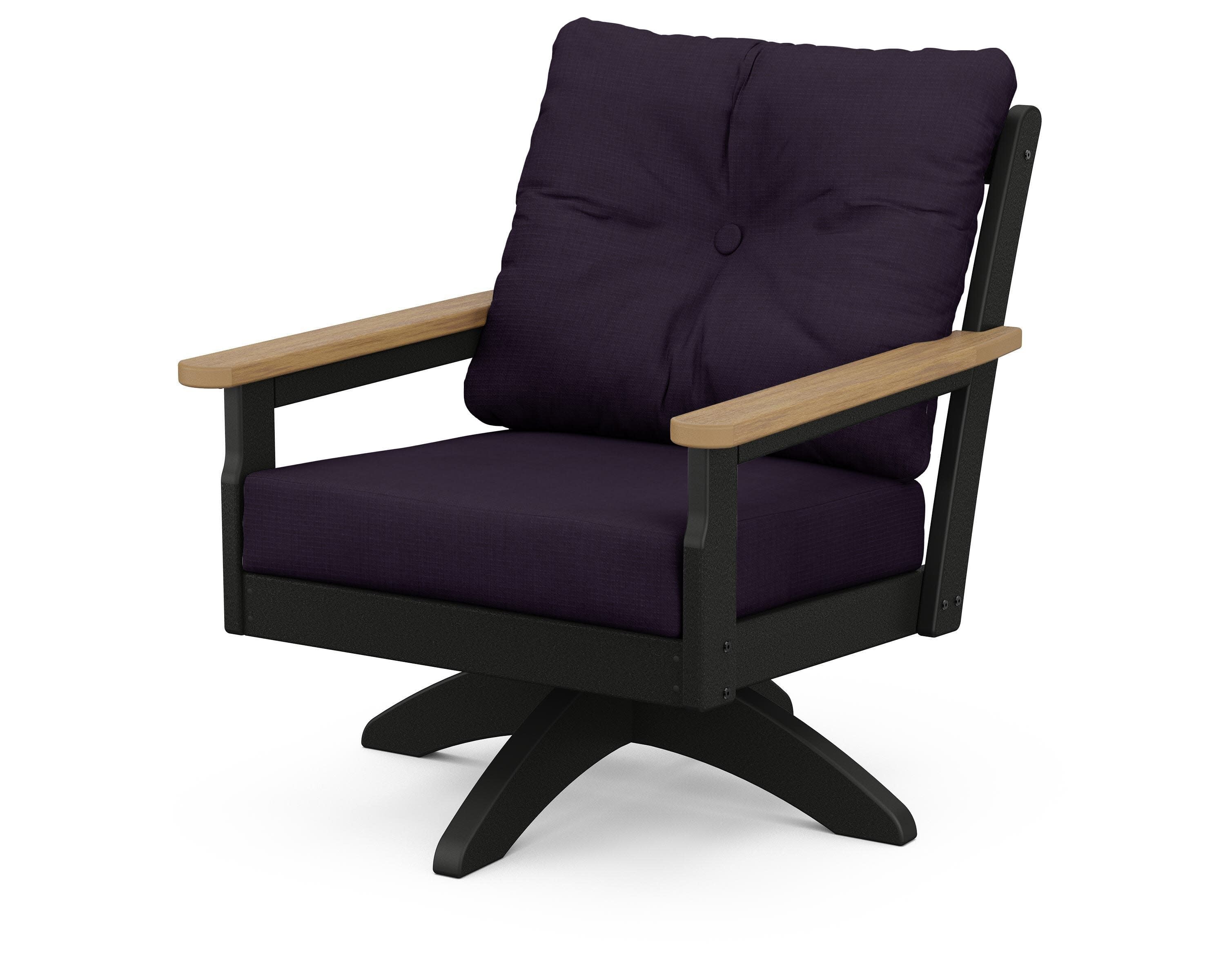 Vineyard Deep Seating Swivel Chair in Black / Natural / Navy Linen