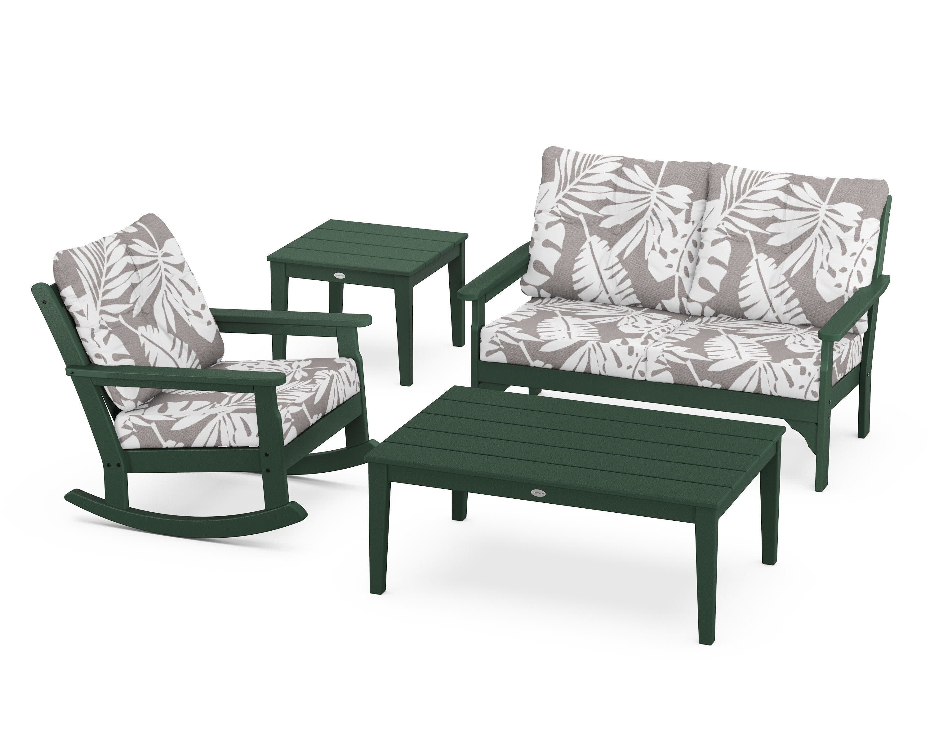 Vineyard 4-Piece Deep Seating Rocker Set in Green / Leaf Grey Mist