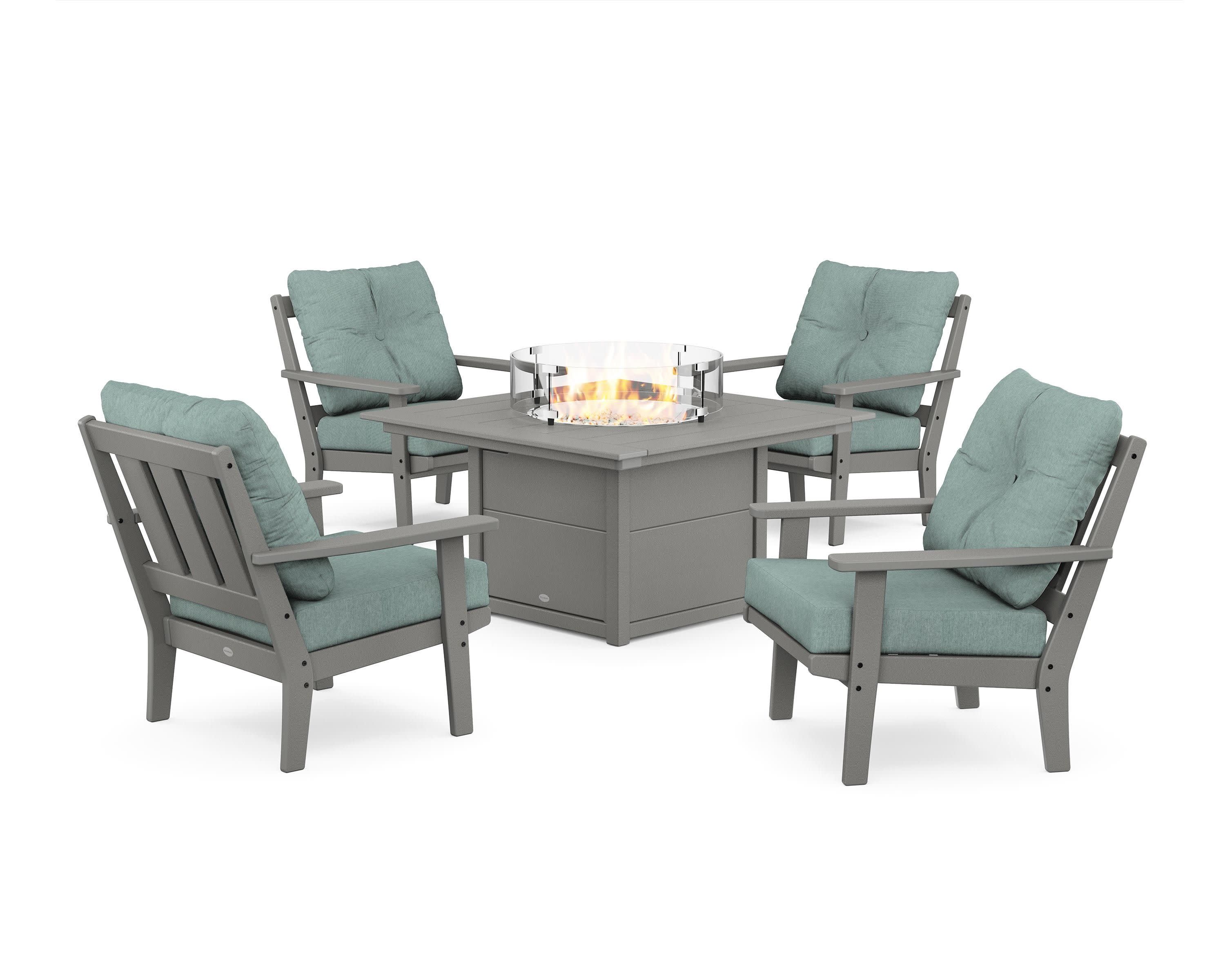 Oxford 5-Piece Deep Seating Set with Fire Pit Table in Slate Grey / Glacier Spa
