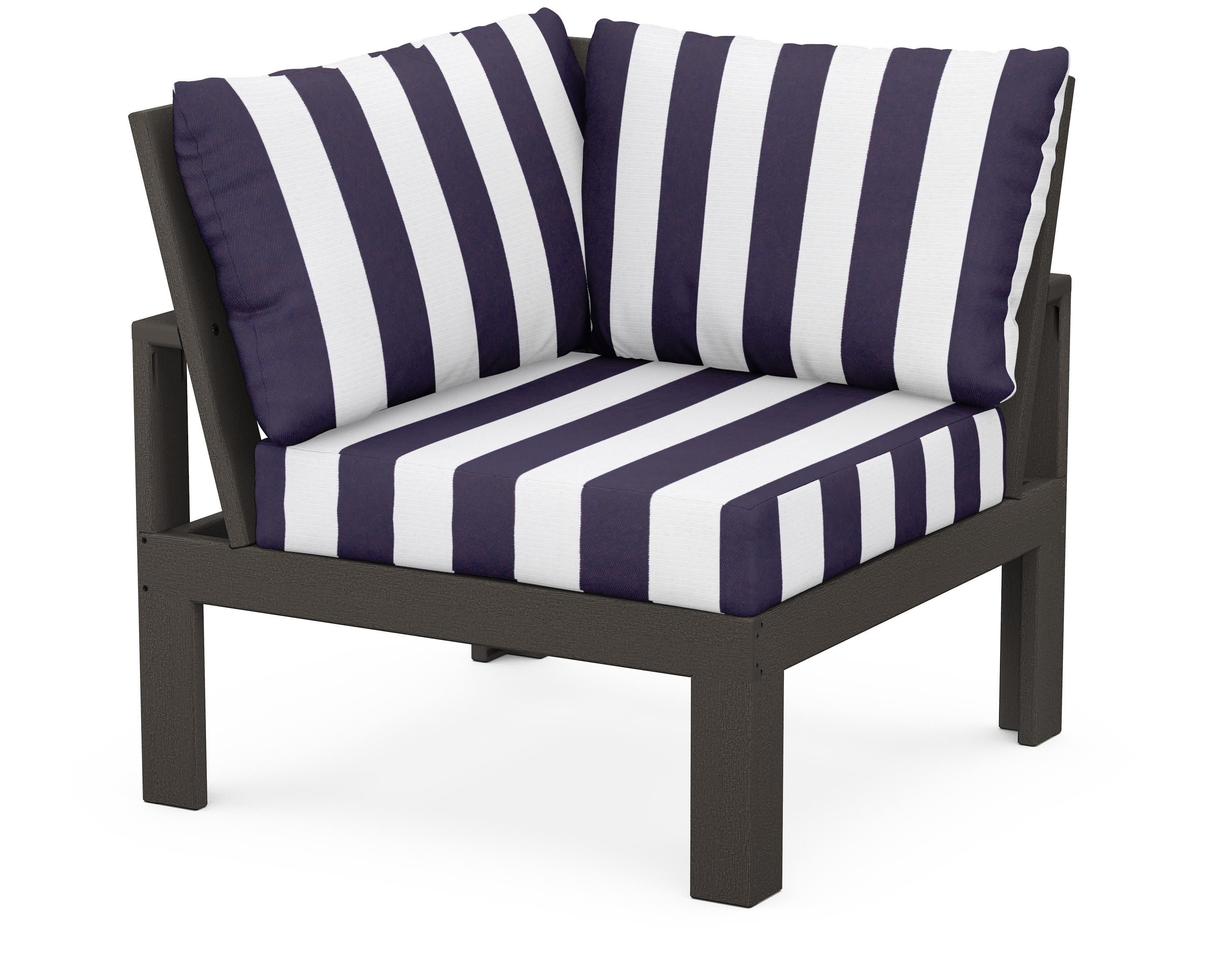 Modular Corner Chair in Vintage Coffee / Cabana Stripe Navy