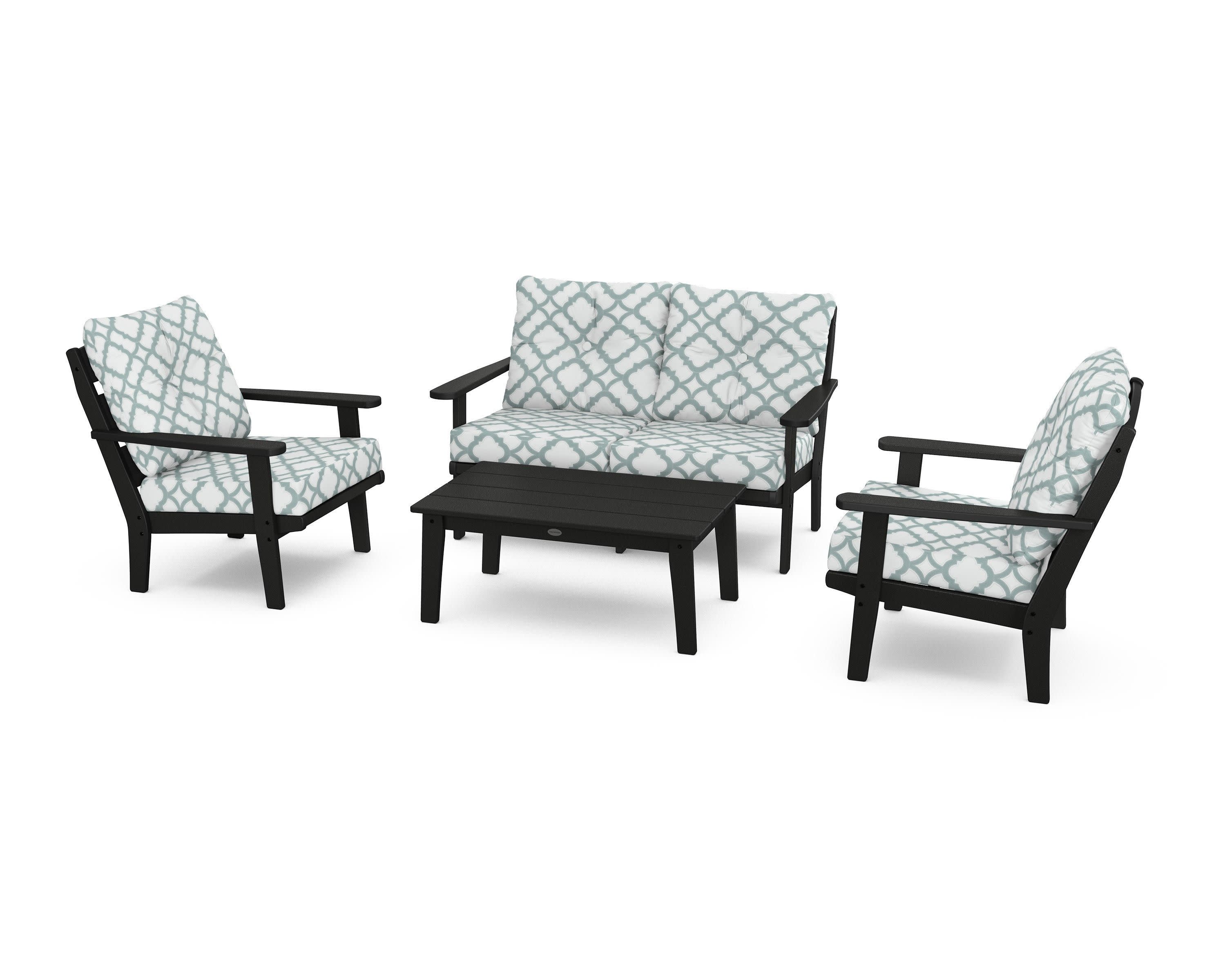 Lakeside 4-Piece Deep Seating Set in Black / Trellis Glacier Spa