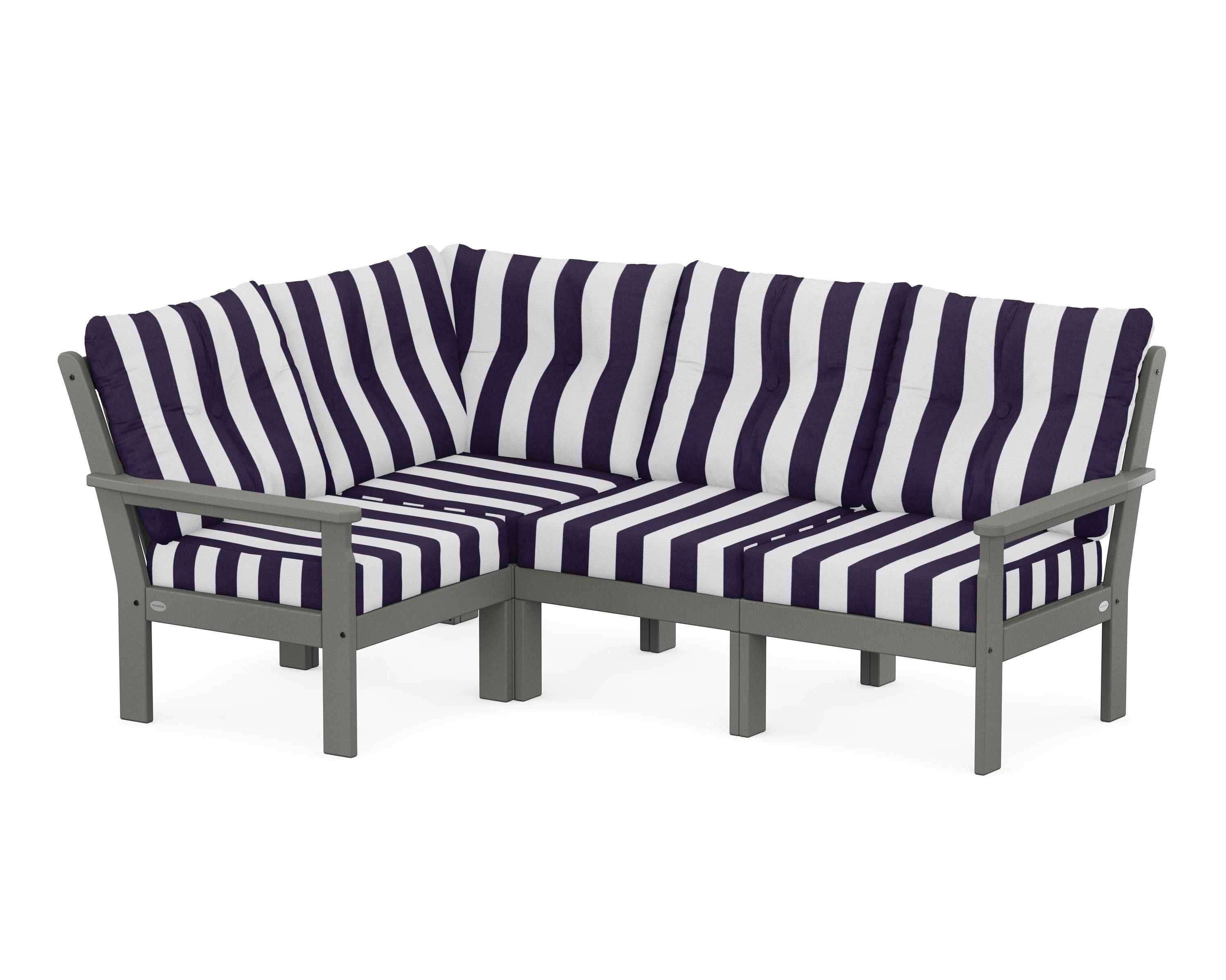 Vineyard 4-Piece Sectional in Slate Grey / Cabana Stripe Navy