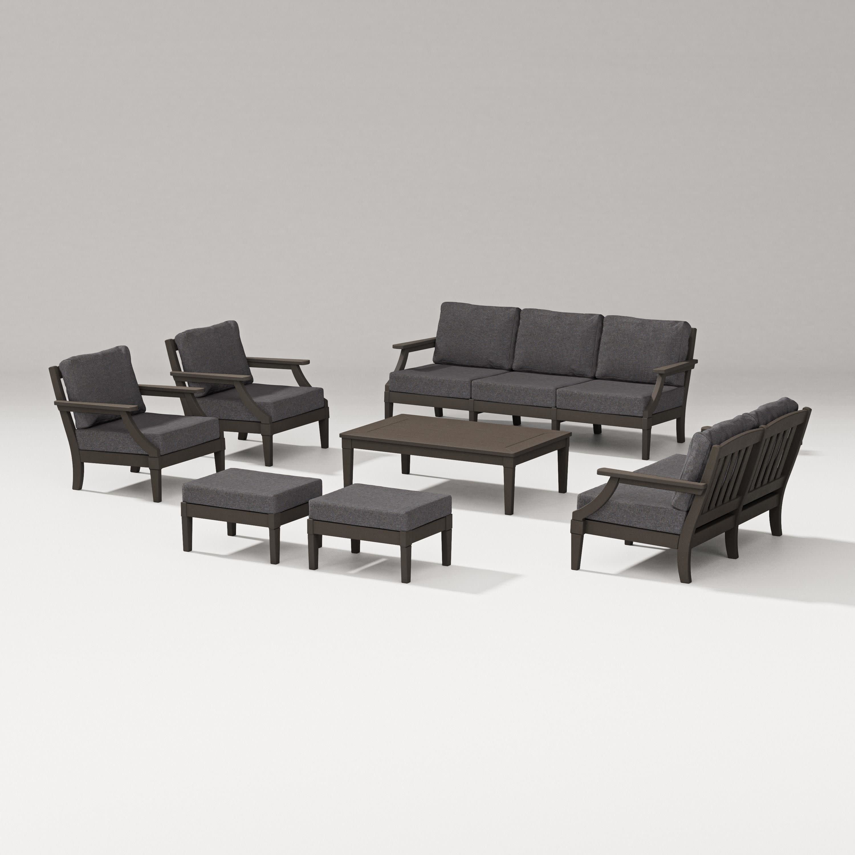 Estate 7-Piece Lounge Sofa Set in Vintage Coffee / Ash Charcoal