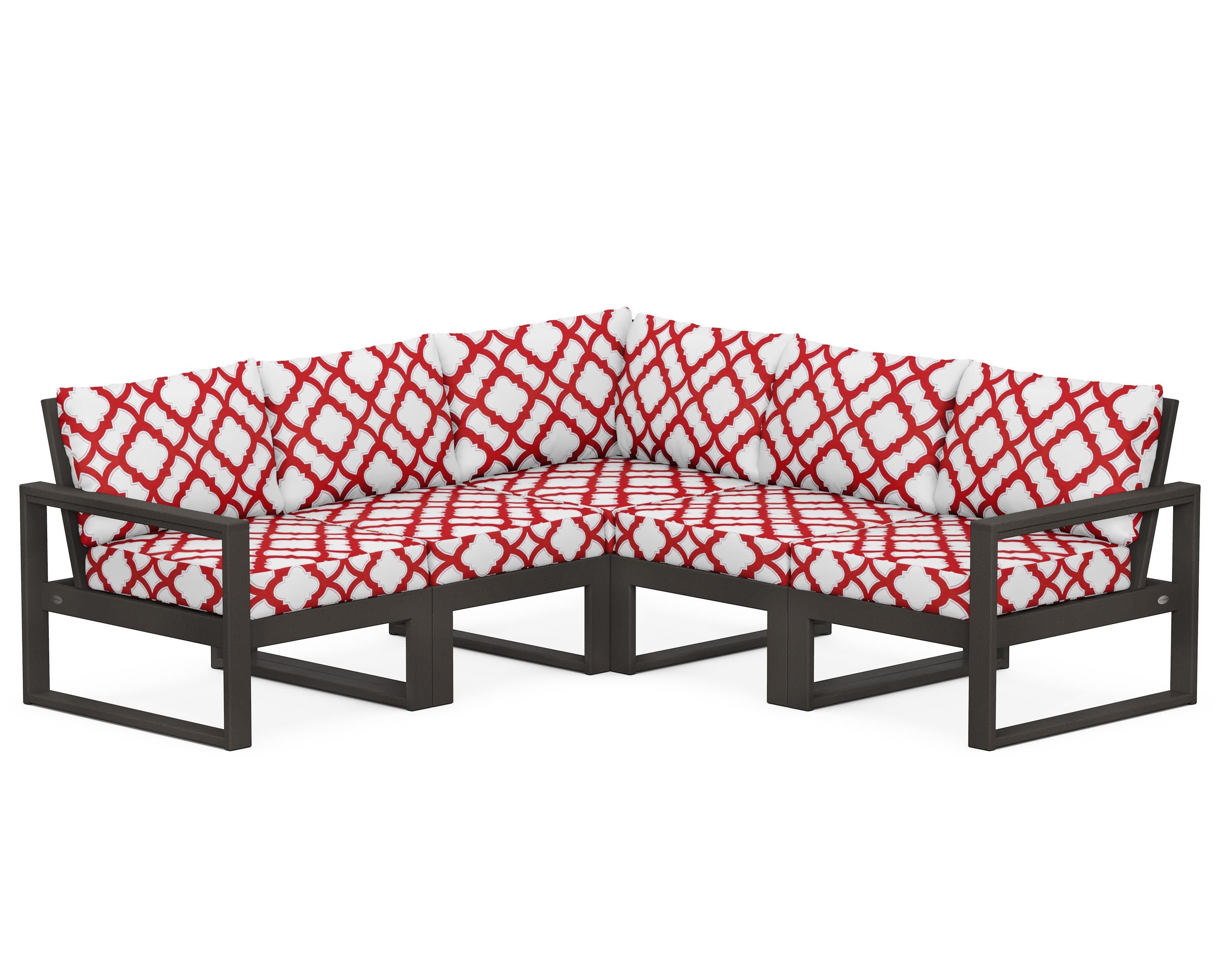EDGE 5-Piece Modular Deep Seating Set in Vintage Coffee / Trellis Crimson