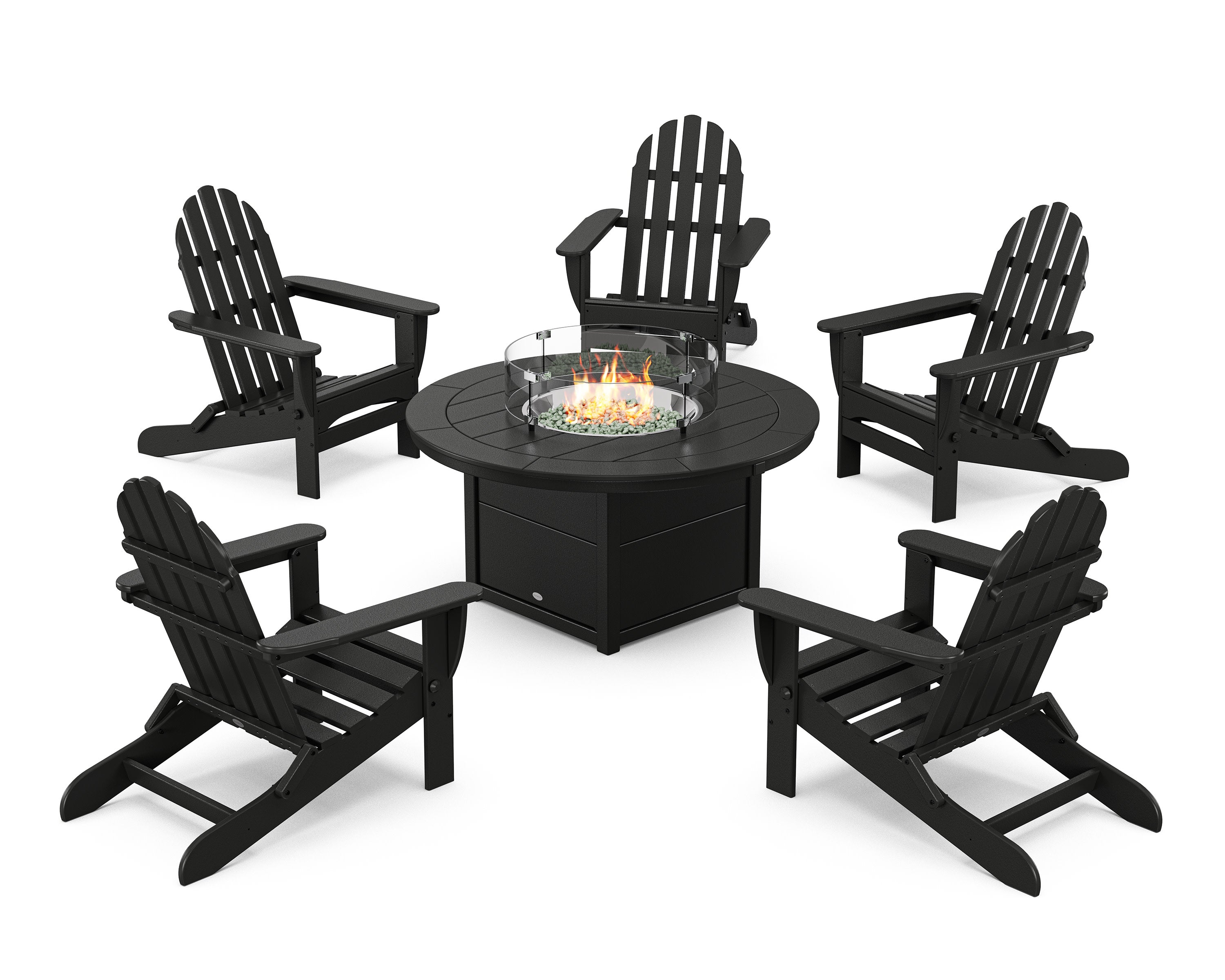 Classic Folding Adirondack 6-Piece Conversation Set with Fire Pit Table in Black