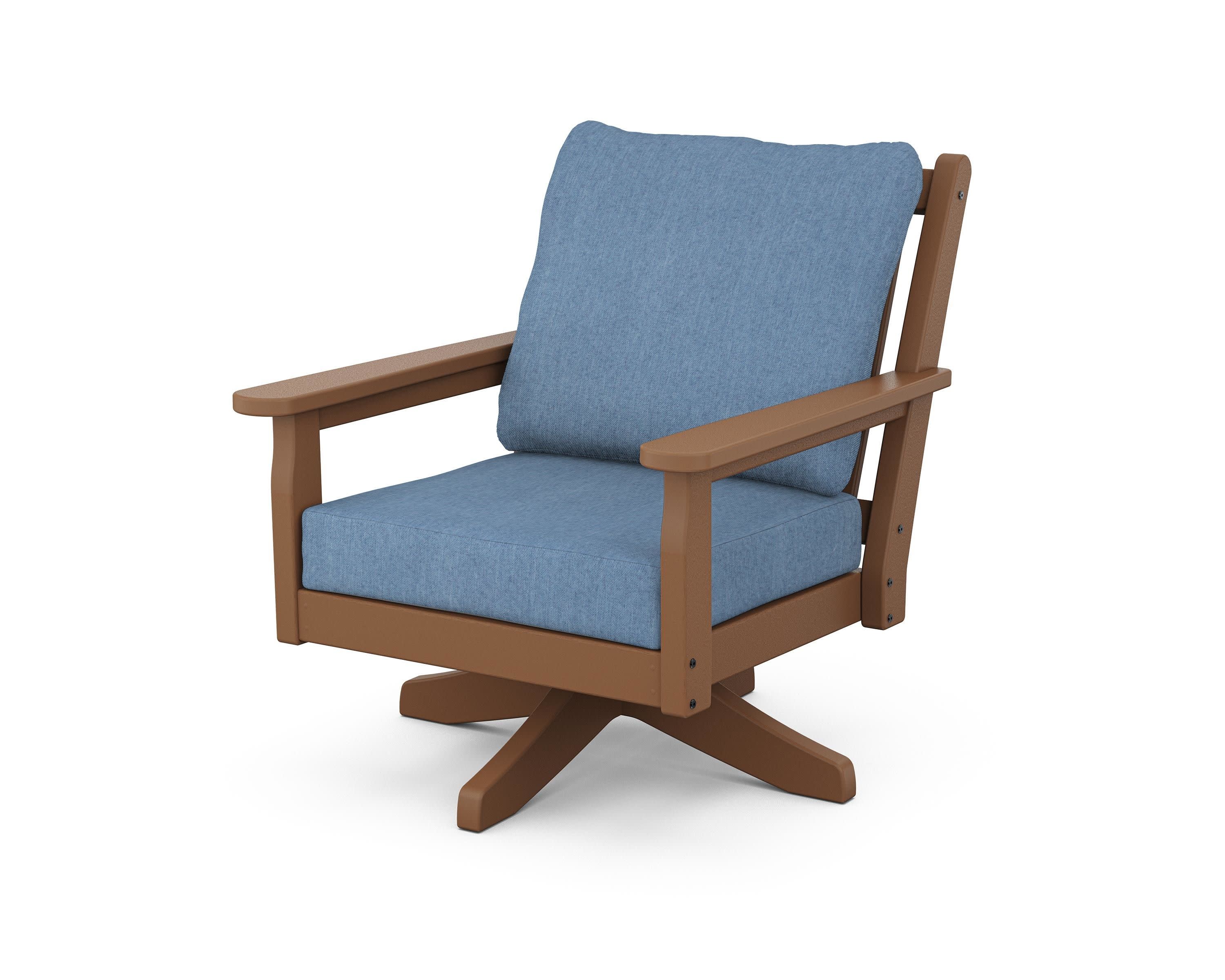 Chippendale Deep Seating Swivel Chair in Teak / Sky Blue