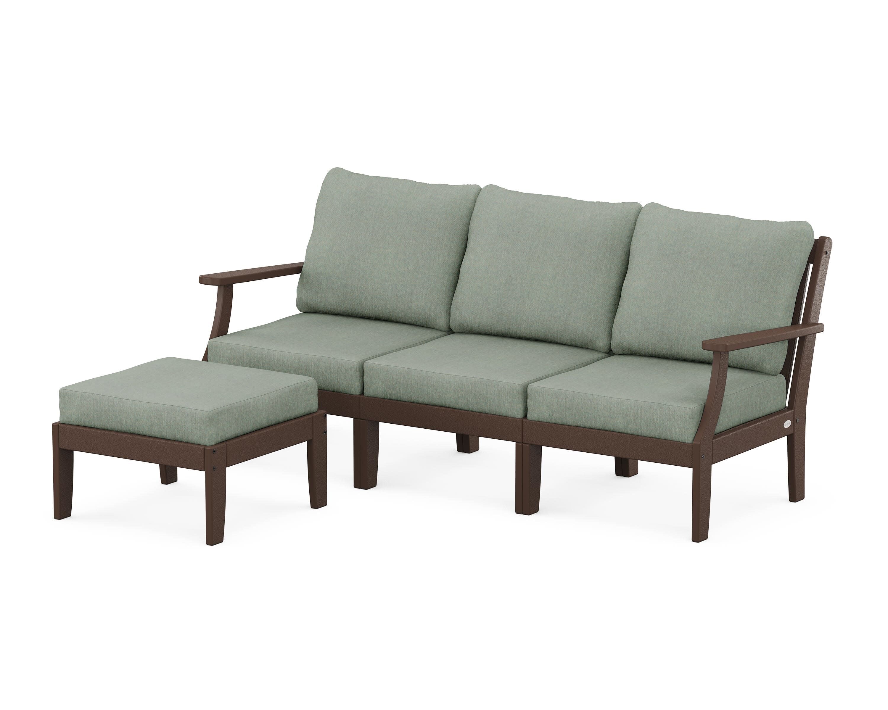Braxton Modular 4-Piece Deep Seating Set with Ottoman in Mahogany / Cast Sage