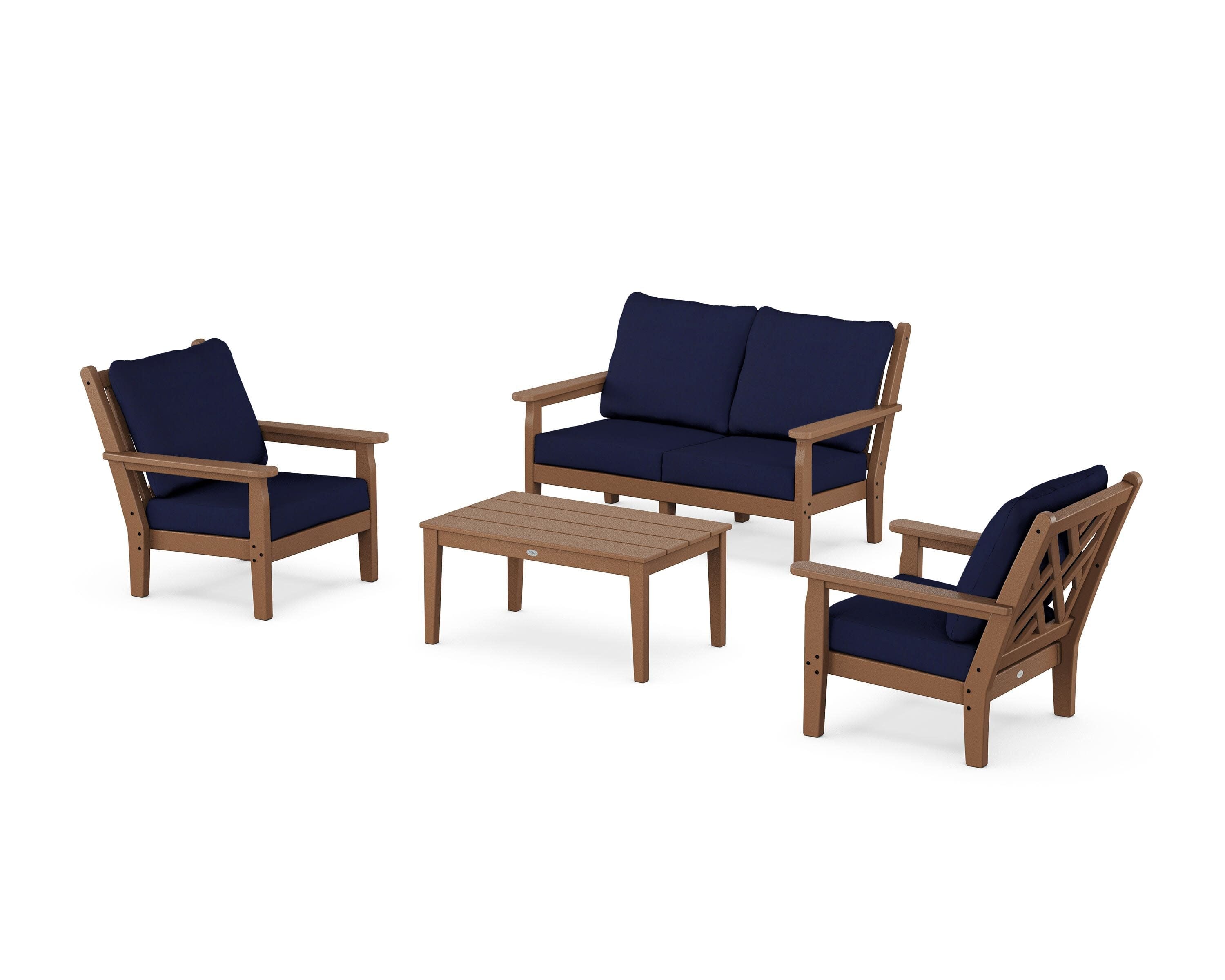 Chippendale 4-Piece Deep Seating Set with Loveseat in Teak / Navy