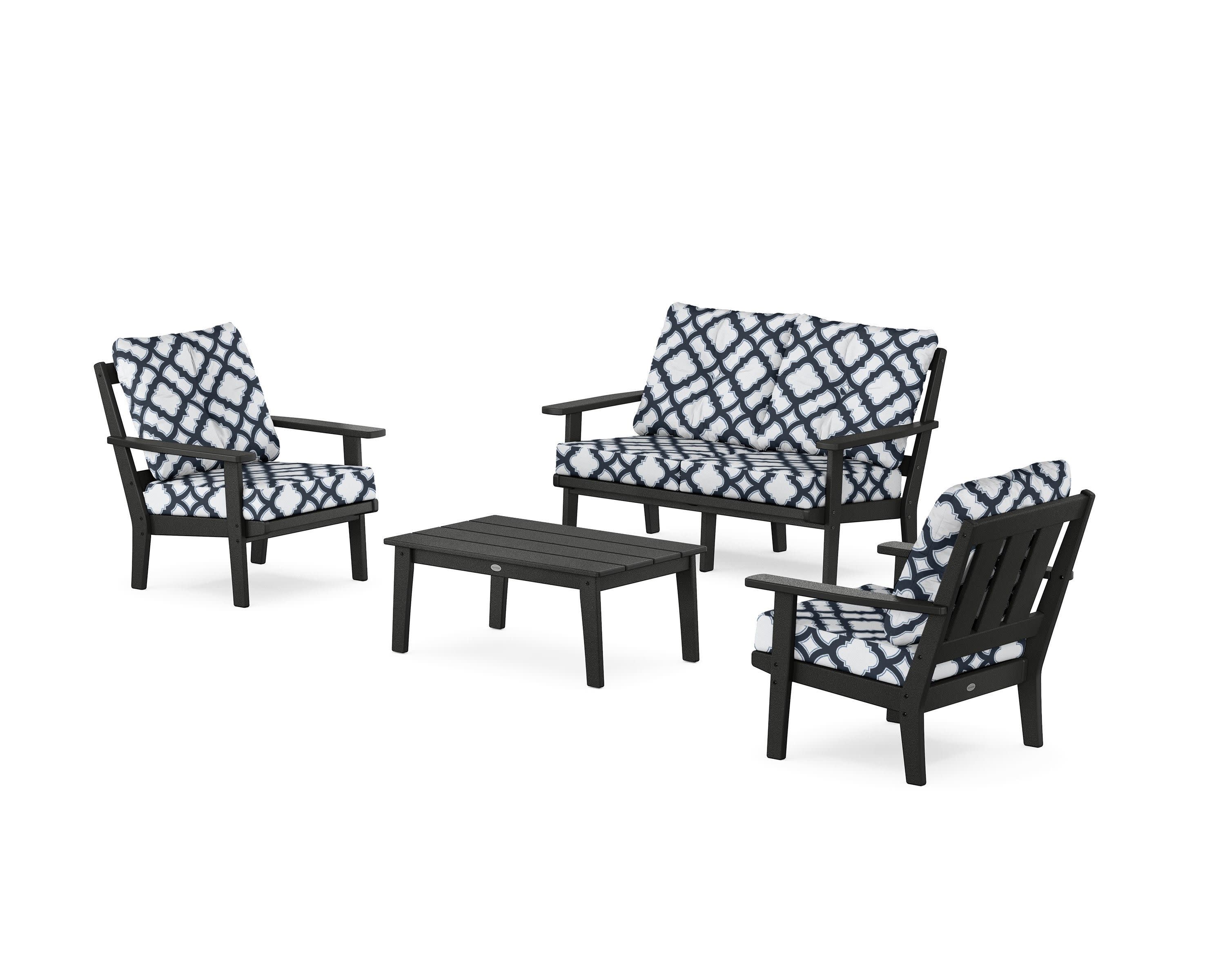 Oxford 4-Piece Deep Seating Set with Loveseat in Black / Trellis Marine Indigo