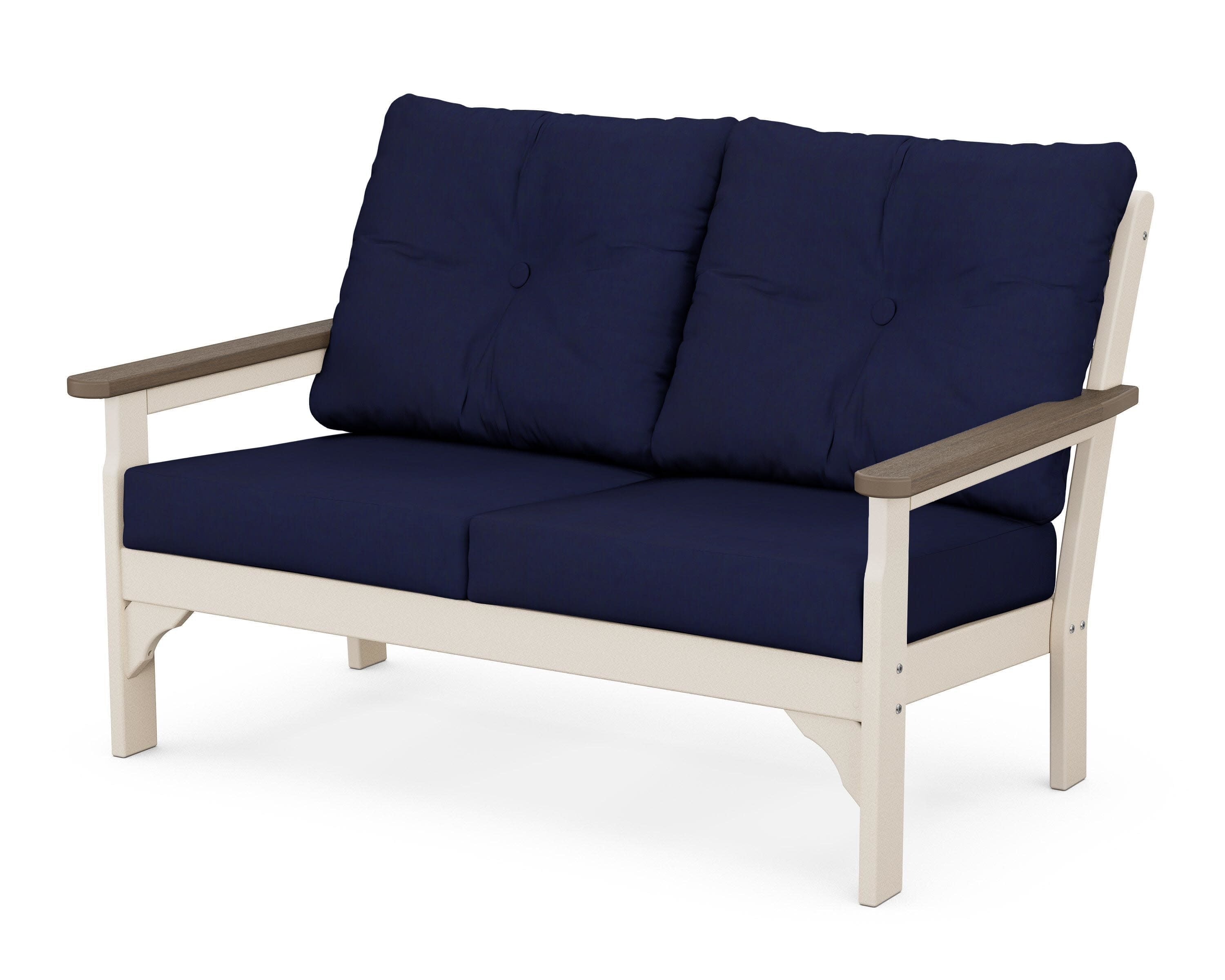 Vineyard Deep Seating Loveseat in Sand / Kona / Navy