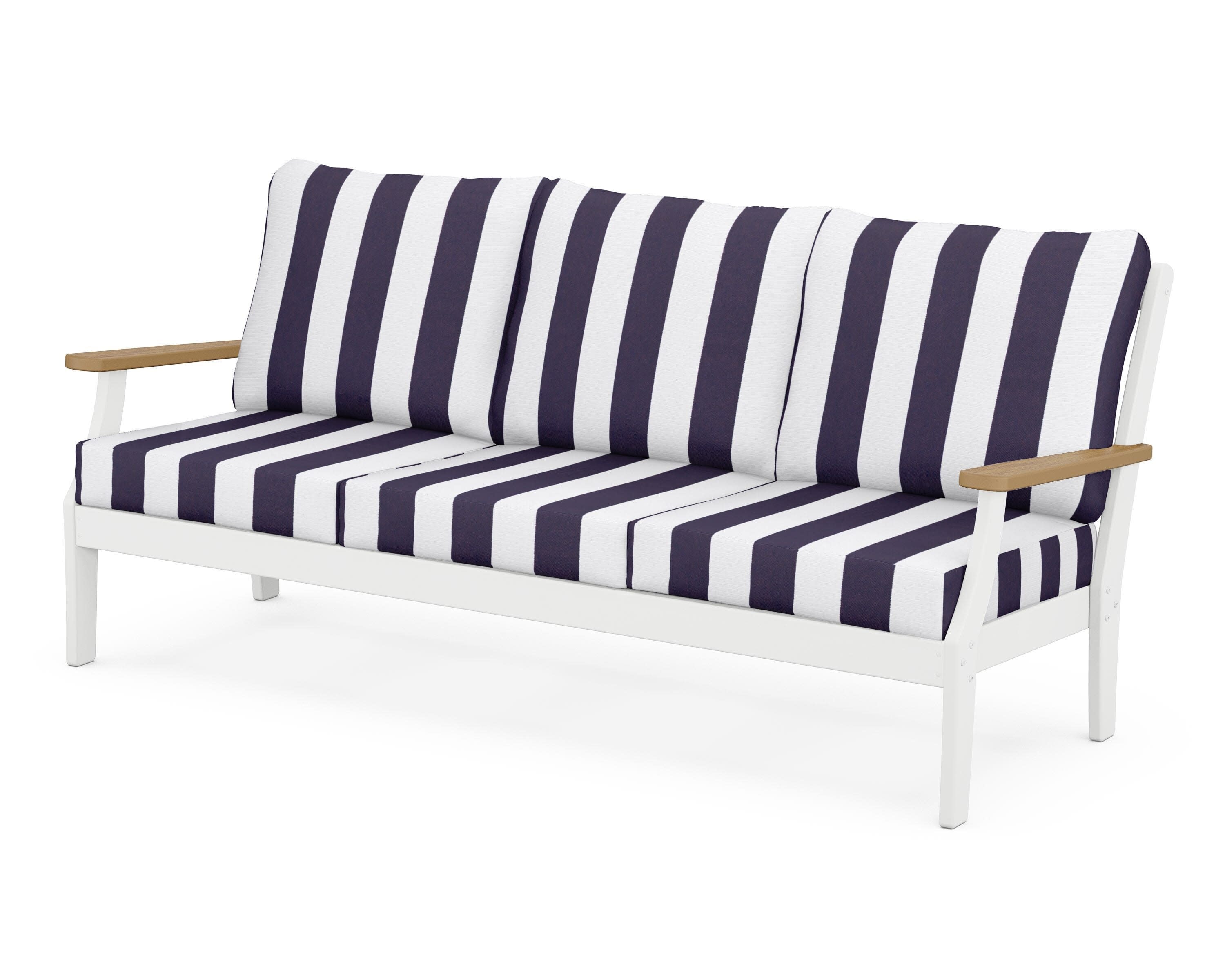 Braxton Deep Seating Sofa in White / Natural / Cabana Stripe Navy