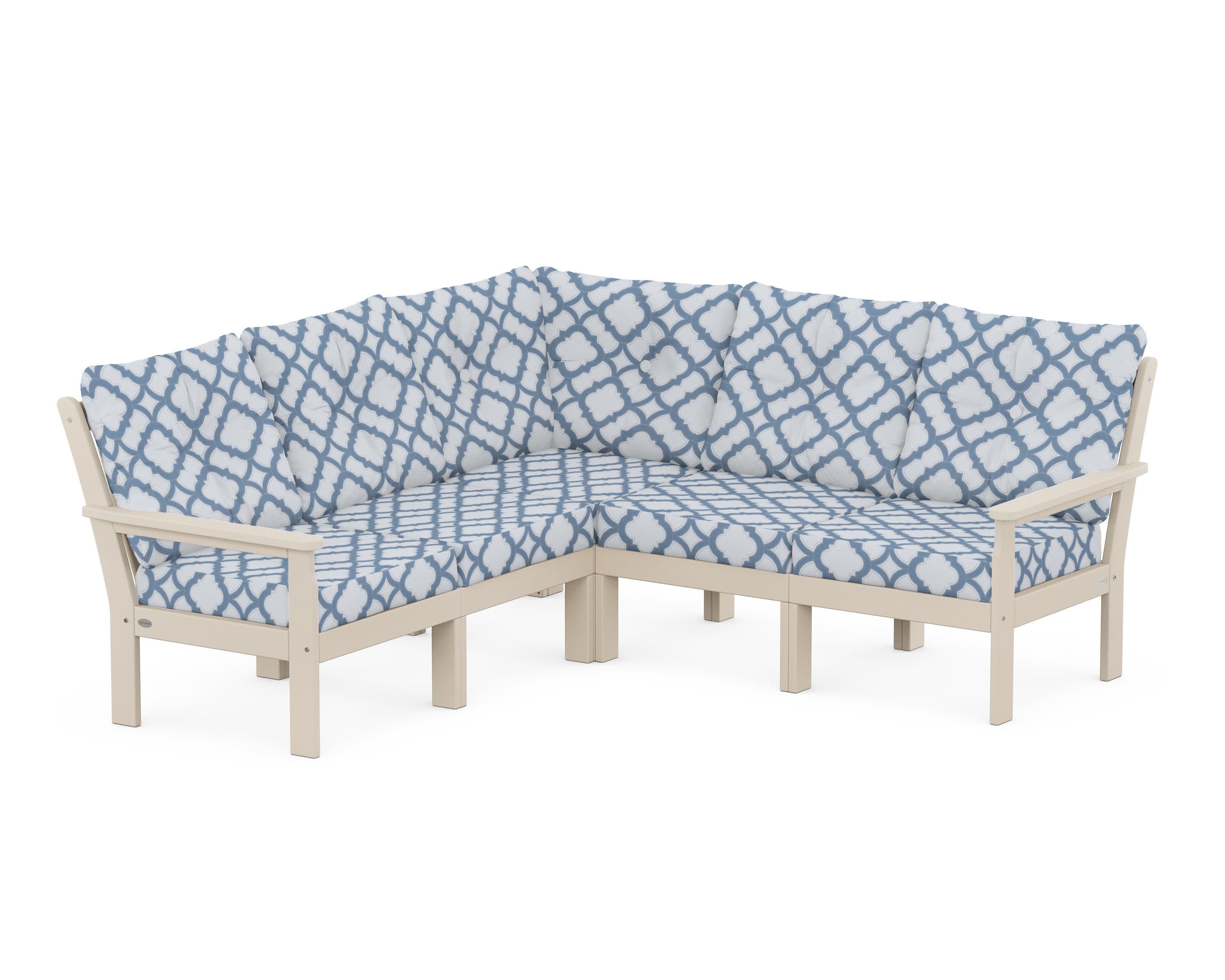 Vineyard 5-Piece Sectional in Sand / Trellis Sky Blue