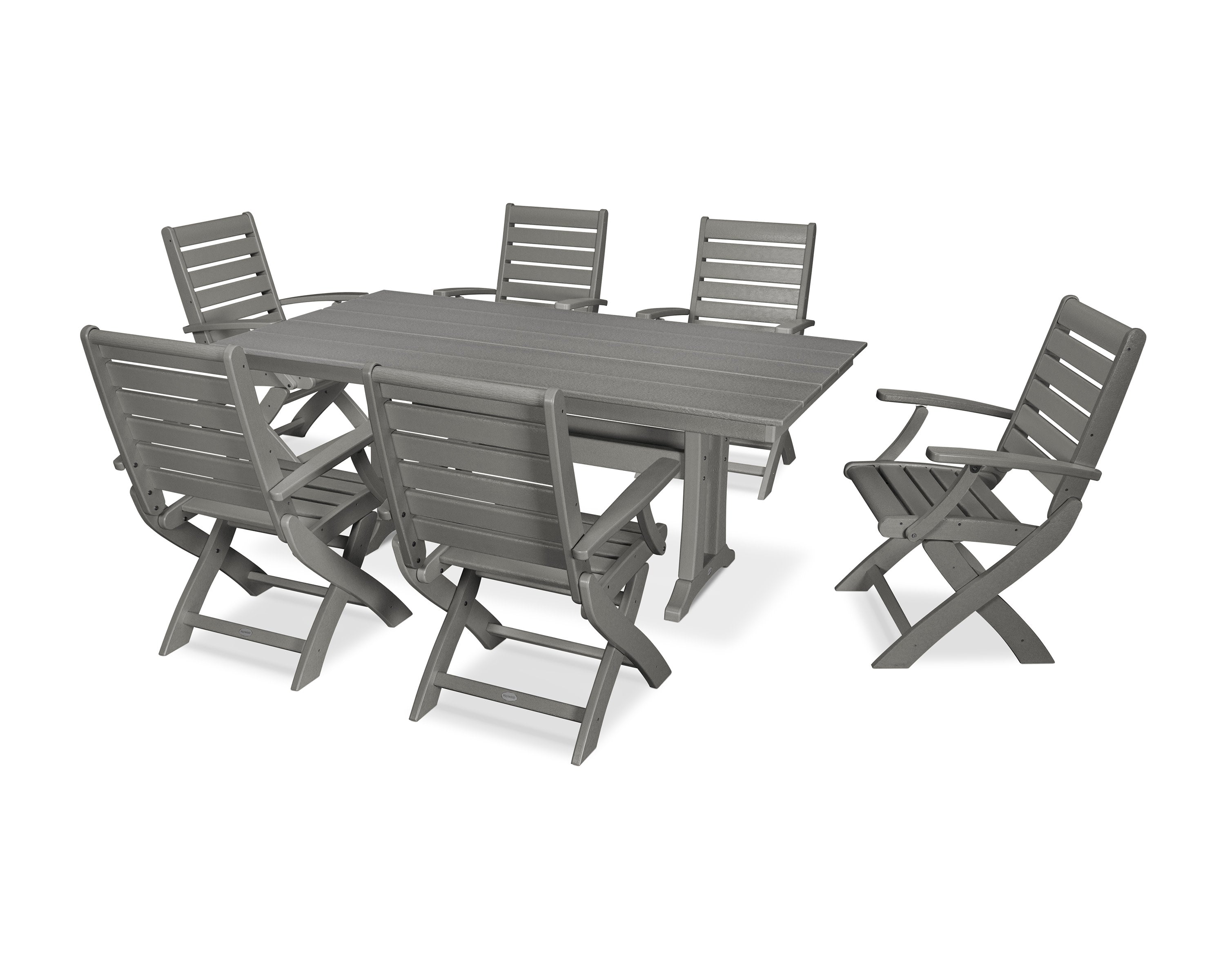 Signature Folding Chair 7-Piece Farmhouse Dining Set with Trestle Legs in Slate Grey