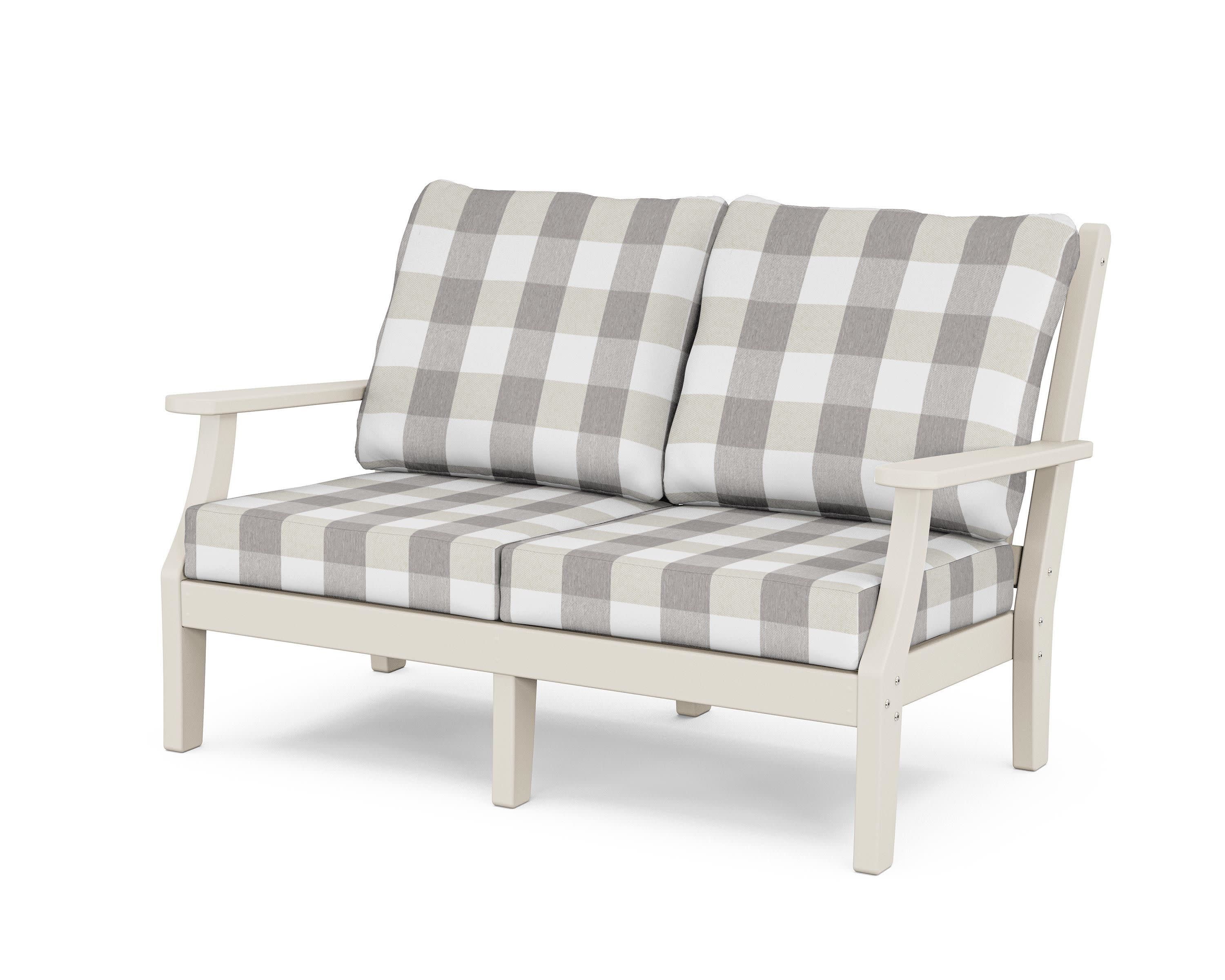 Wovendale Deep Seating Loveseat in Sand / Buffalo Plaid Grey Mist
