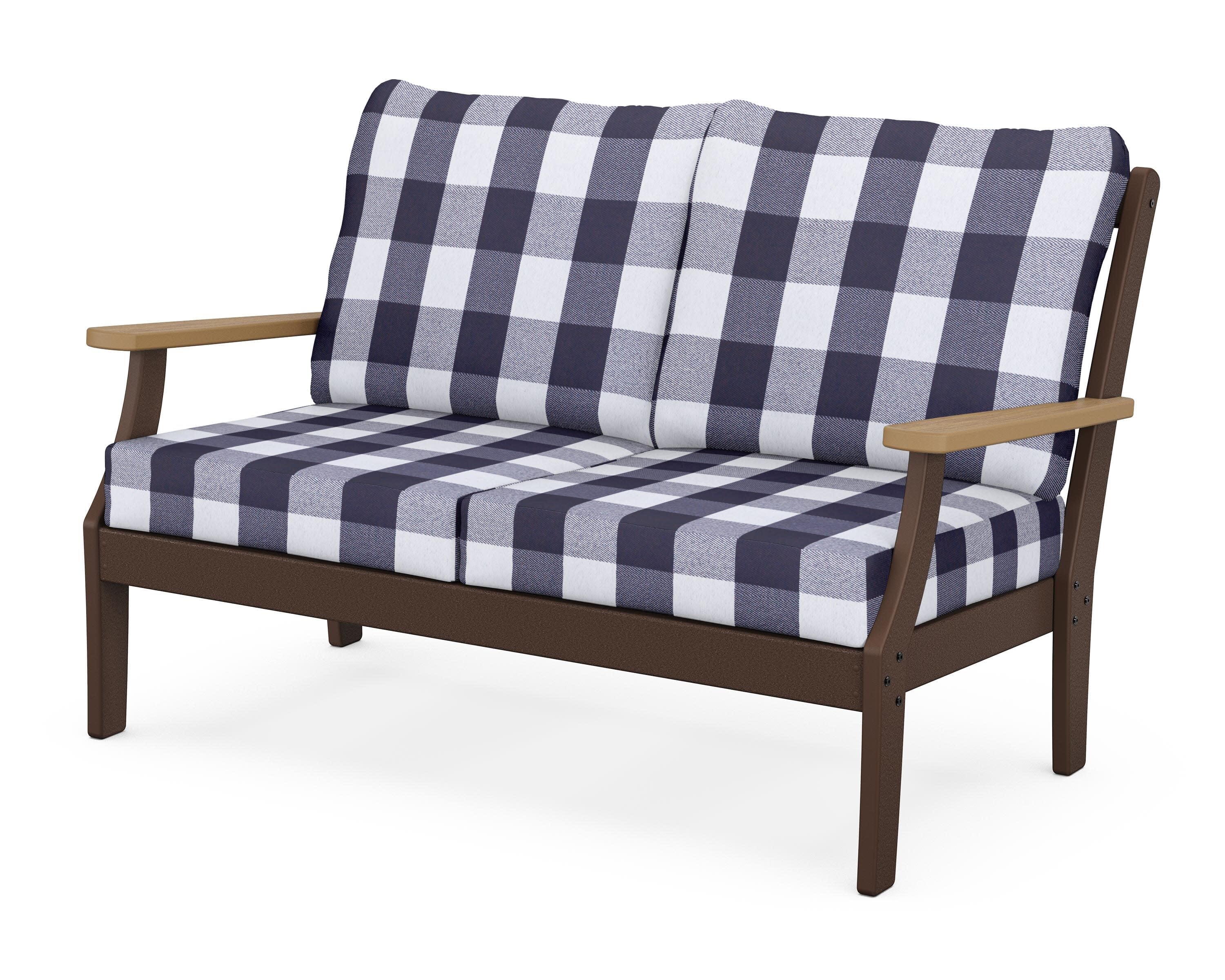 Braxton Deep Seating Loveseat in Mahogany / Natural / Buffalo Plaid Navy