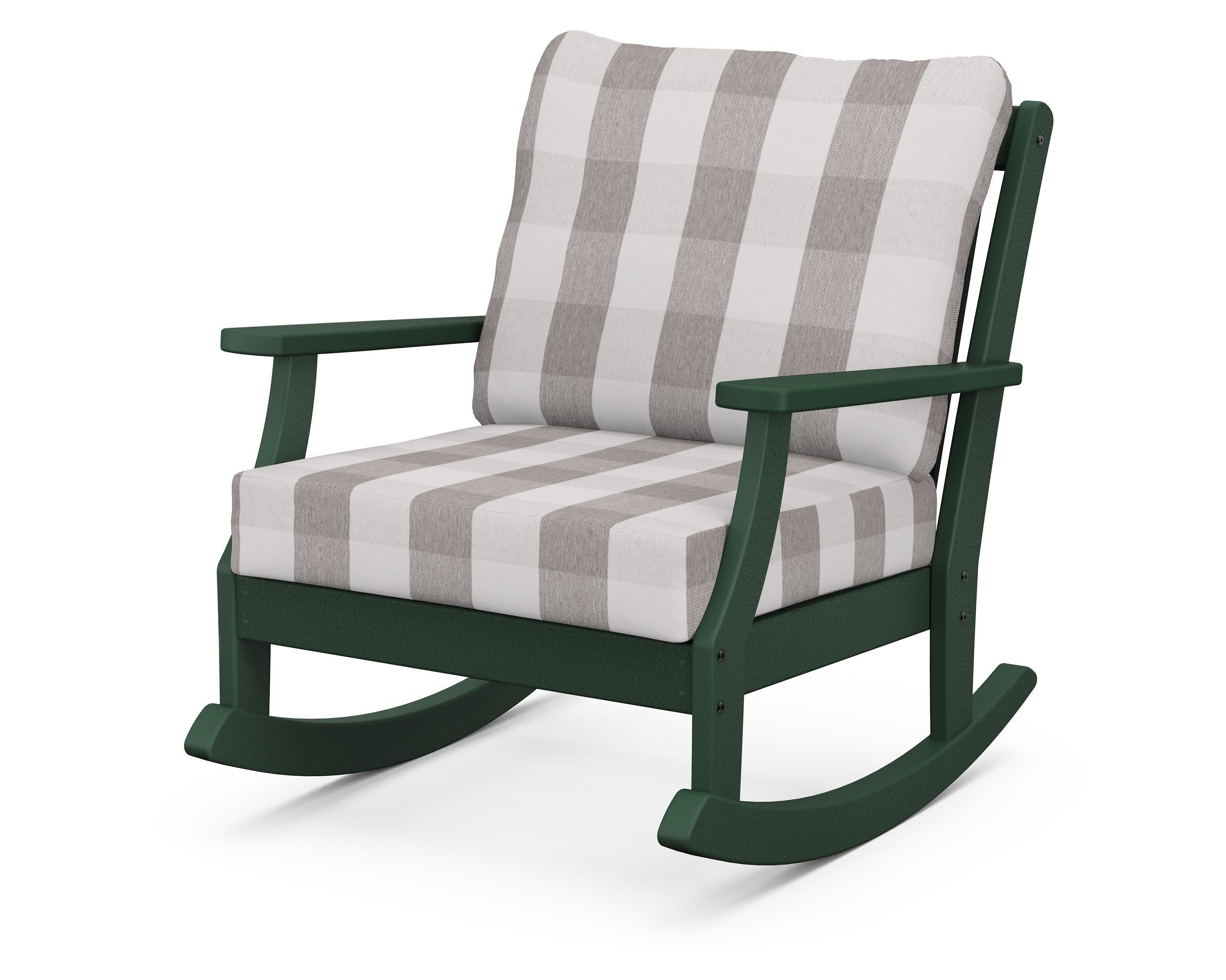 Braxton Deep Seating Rocking Chair in Green / Buffalo Plaid Grey Mist