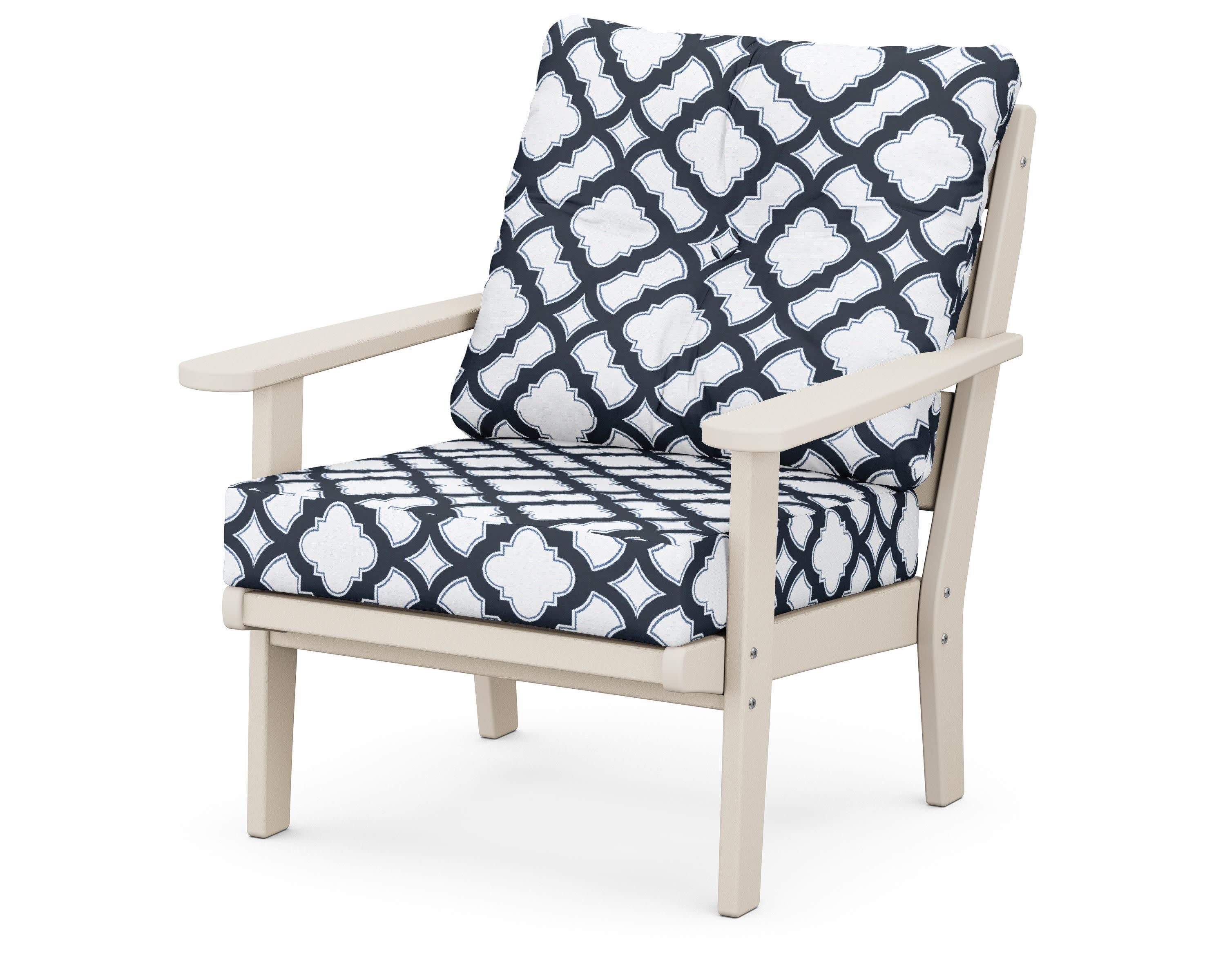 Lakeside Deep Seating Chair in Sand / Trellis Marine Indigo