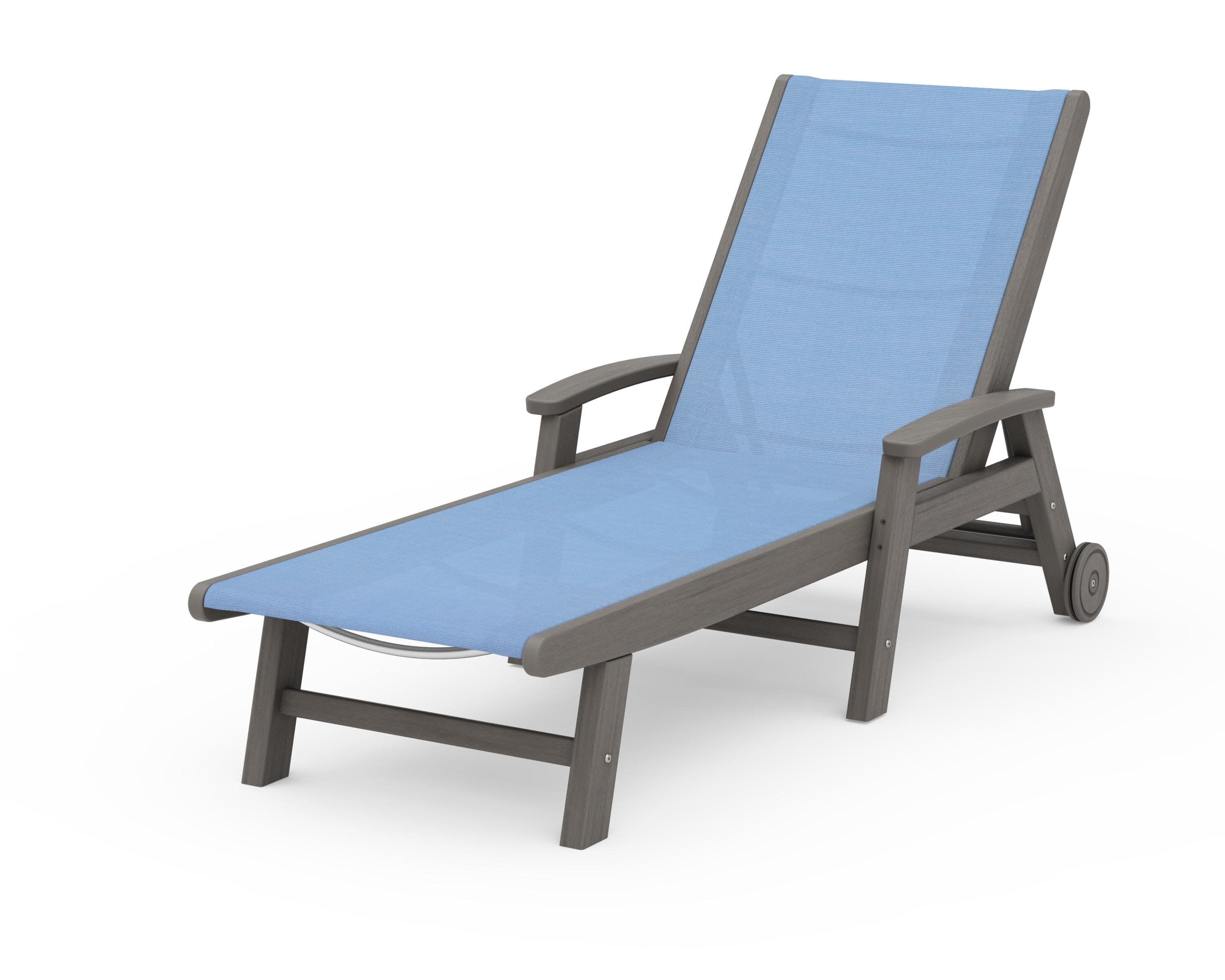 Coastal Chaise with Wheels in Driftwood / Poolside Sling