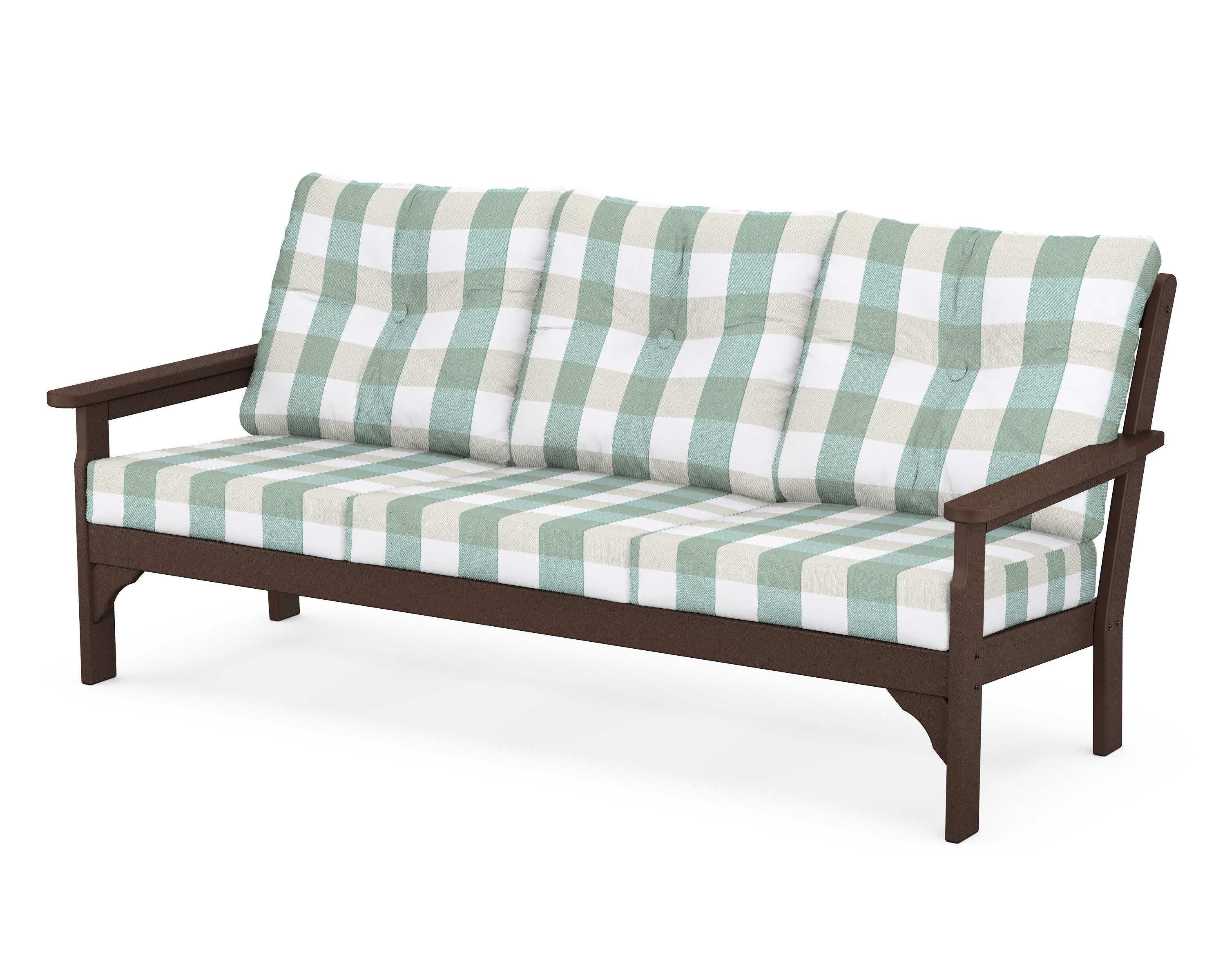 Vineyard Deep Seating Sofa in Mahogany / Buffalo Plaid Glacier Spa