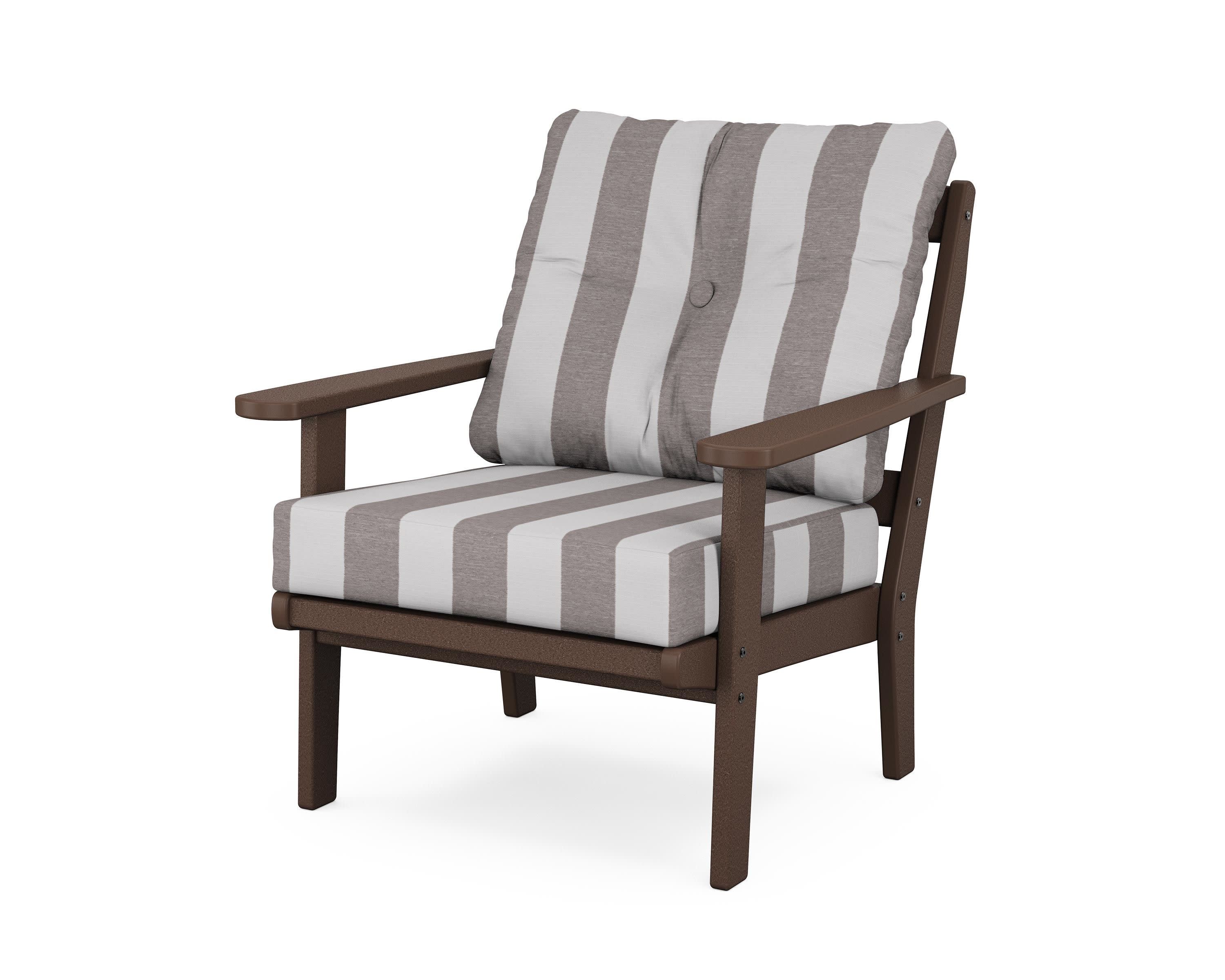 Mission Deep Seating Chair in Mahogany / Cabana Stripe Grey Mist