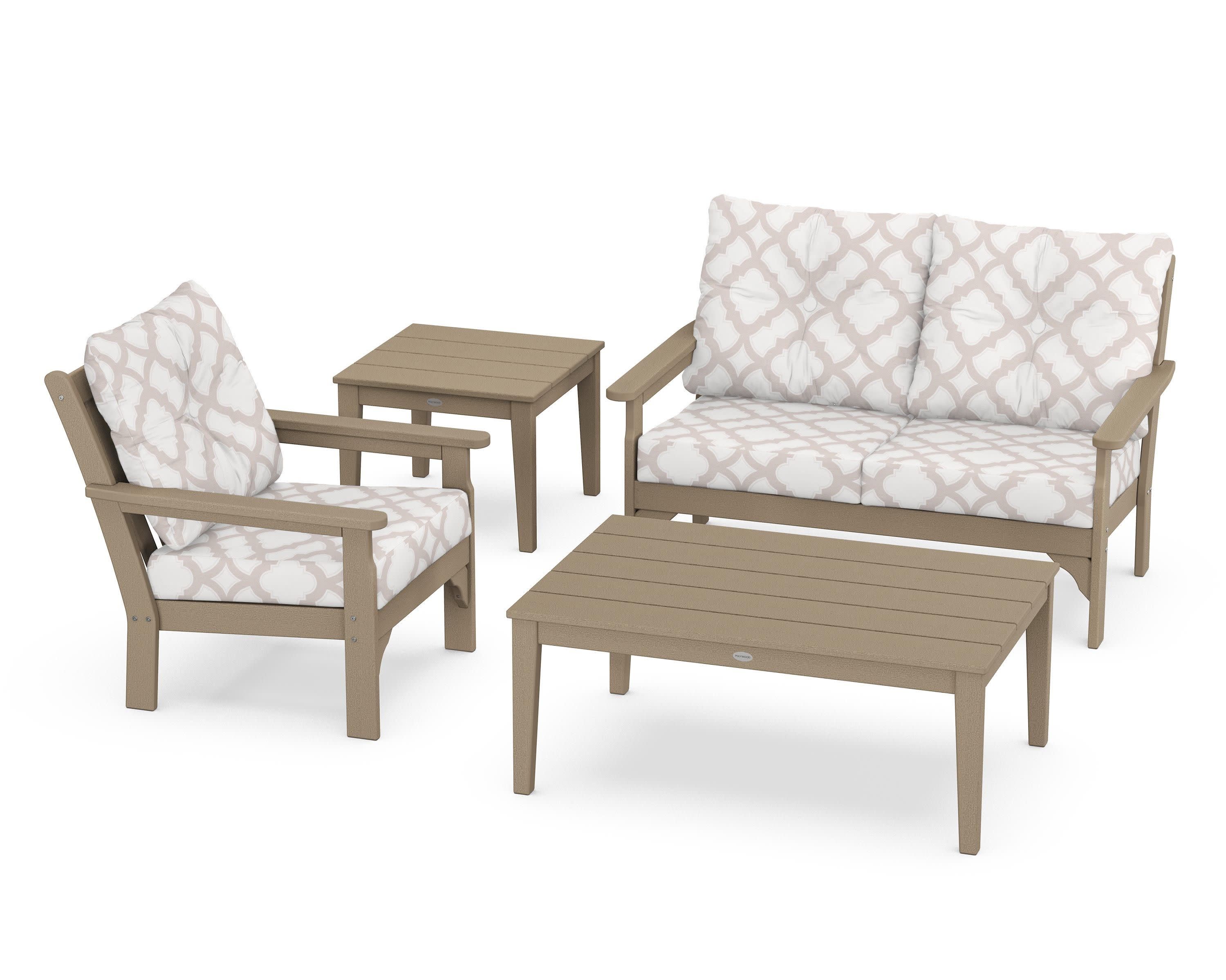 Vineyard 4-Piece Deep Seating Set in Vintage Sahara / Trellis Dune Burlap