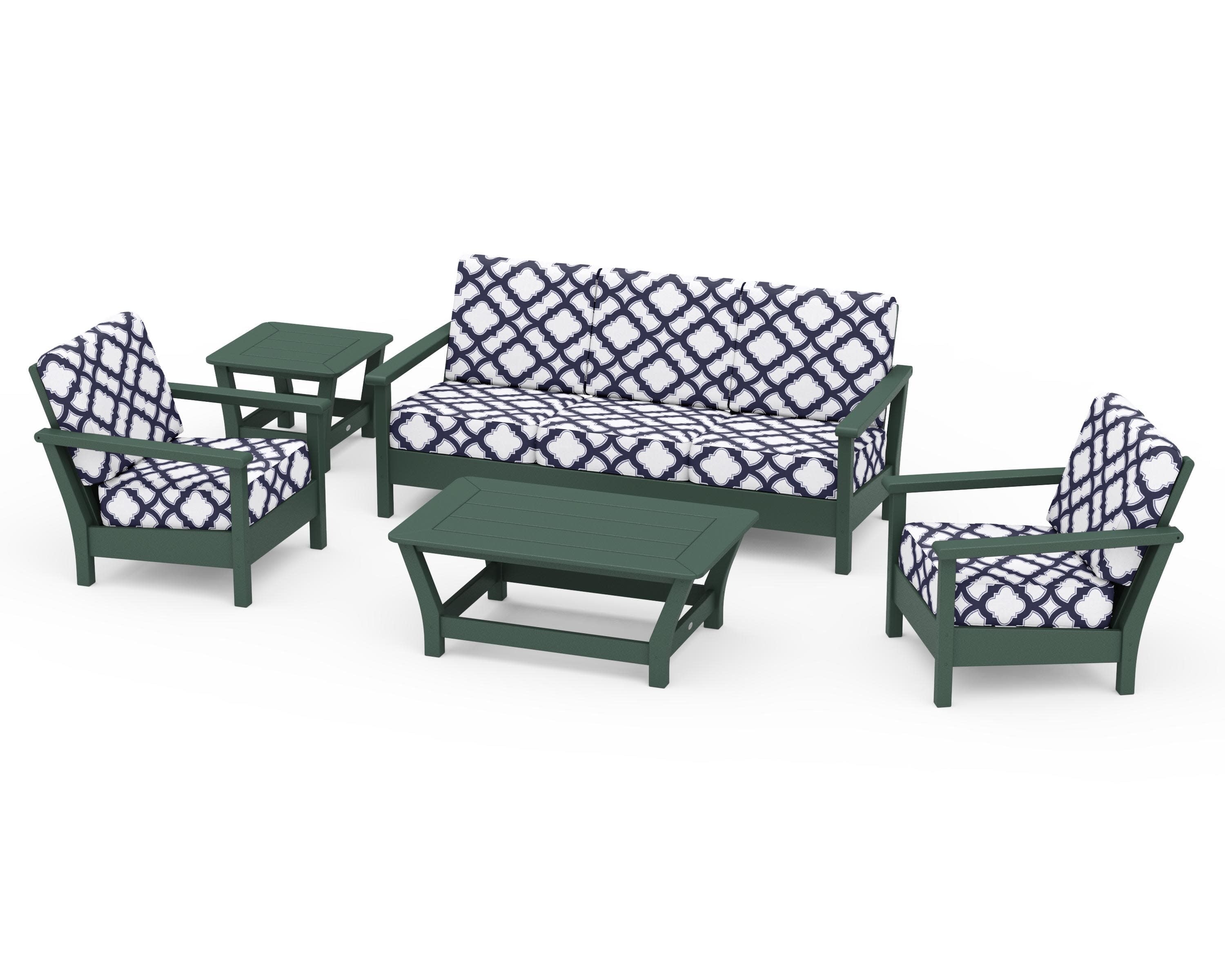 Harbour 5-Piece Deep Seating Set in Green / Trellis Navy