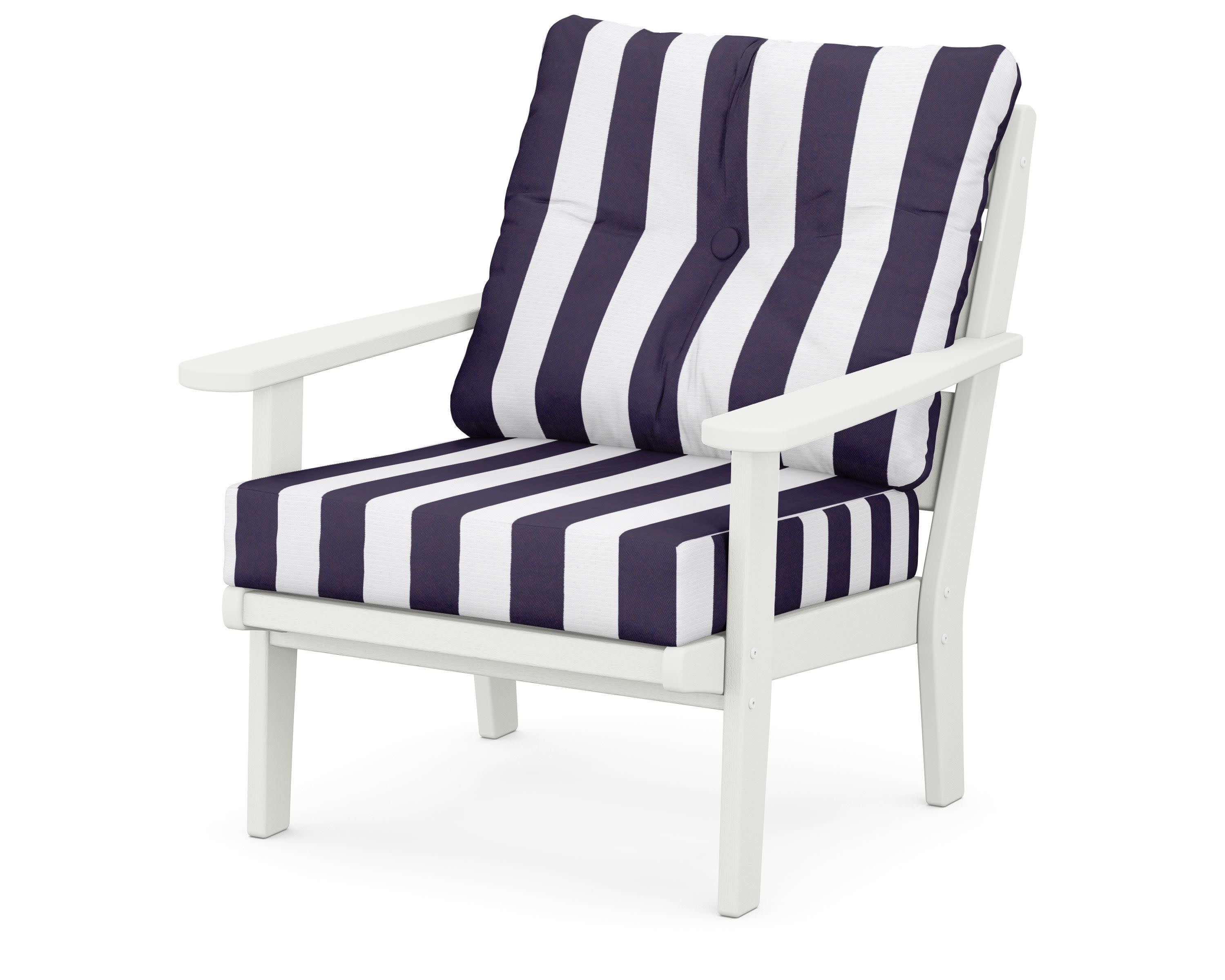 Lakeside Deep Seating Chair in Vintage White / Cabana Stripe Navy