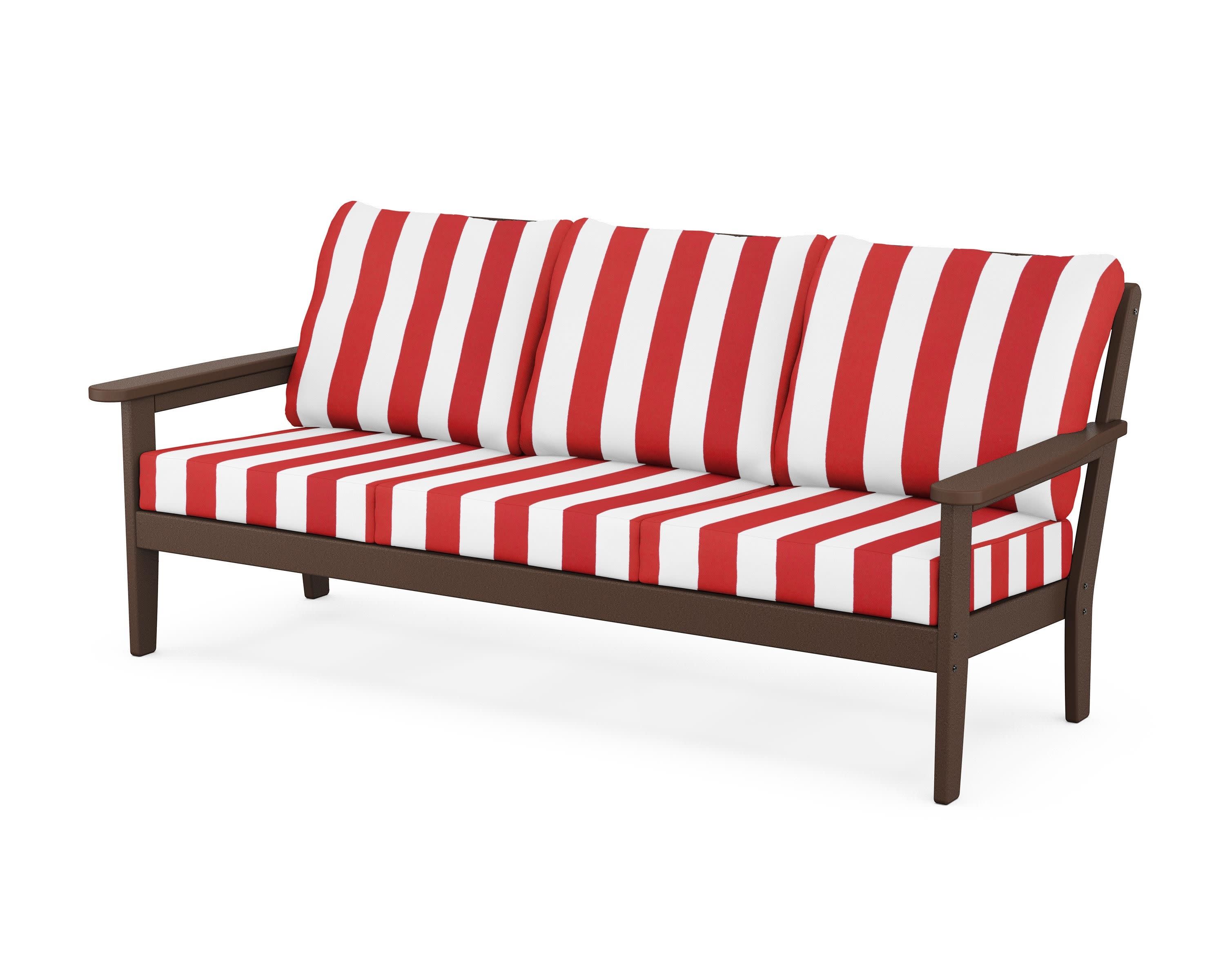 Cottage Deep Seating Sofa in Mahogany / Cabana Stripe Crimson