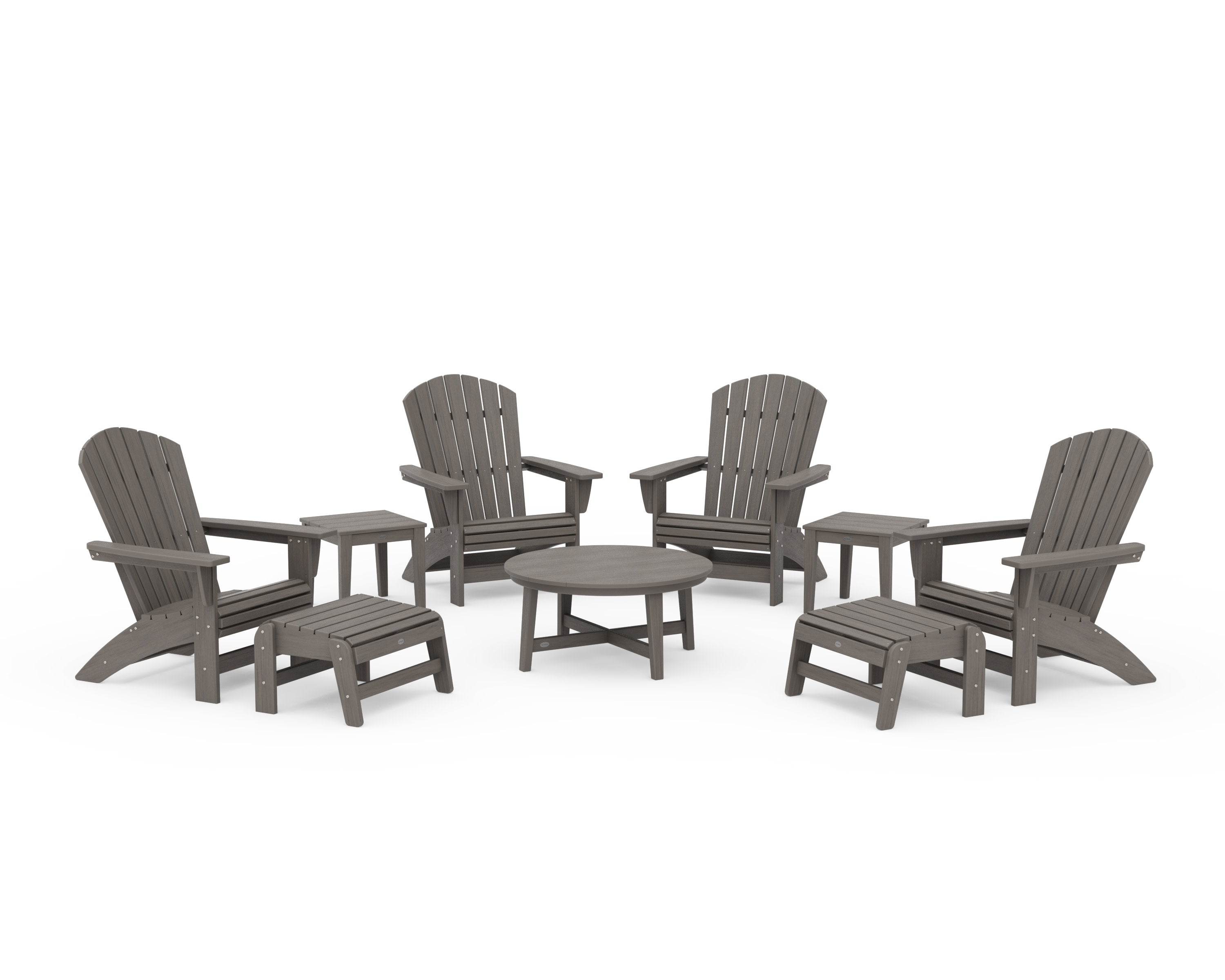 Nautical Grand Adirondack 9-Piece Conversation Set in Driftwood