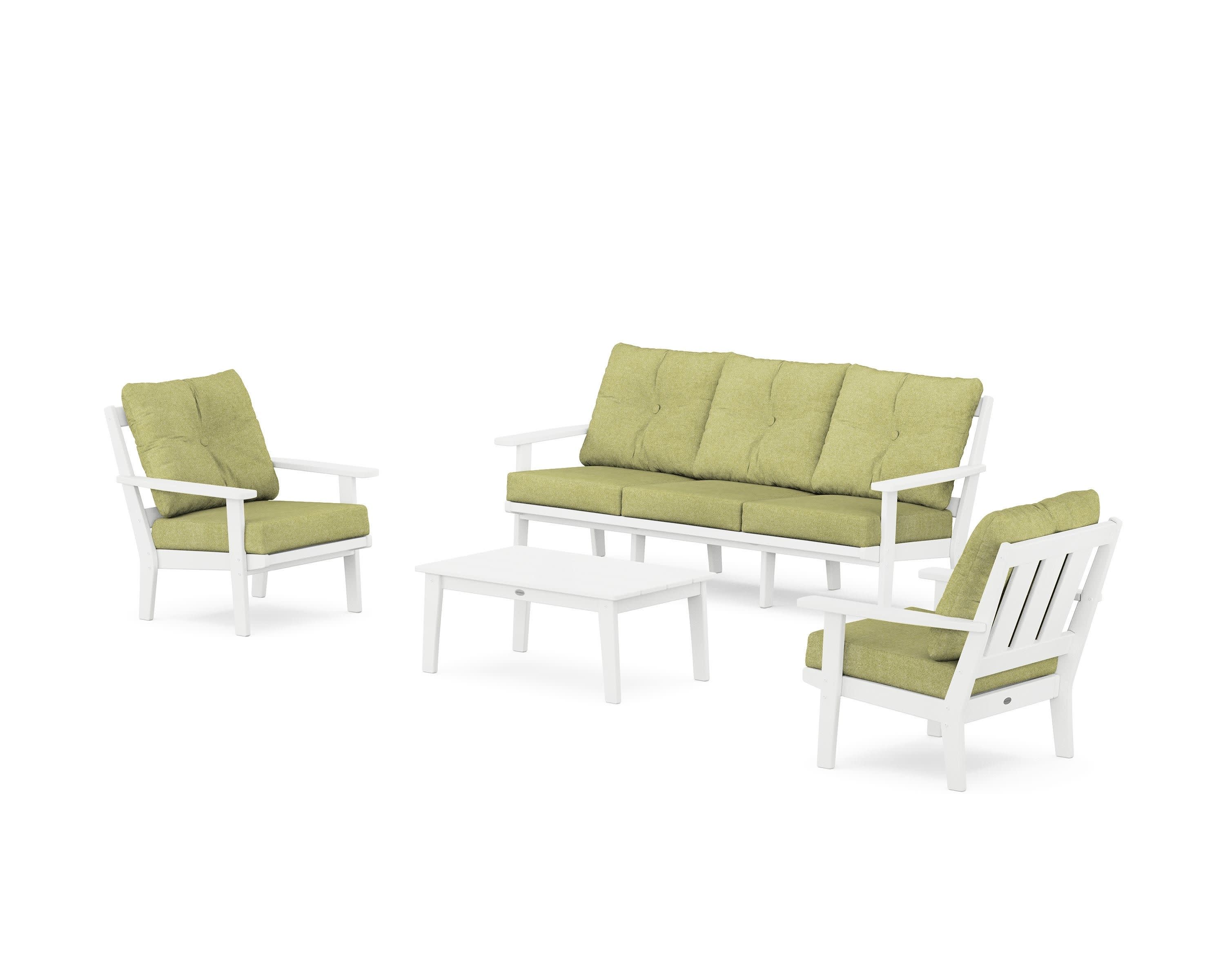 Oxford 4-Piece Deep Seating Set with Sofa in White / Chartreuse Boucle